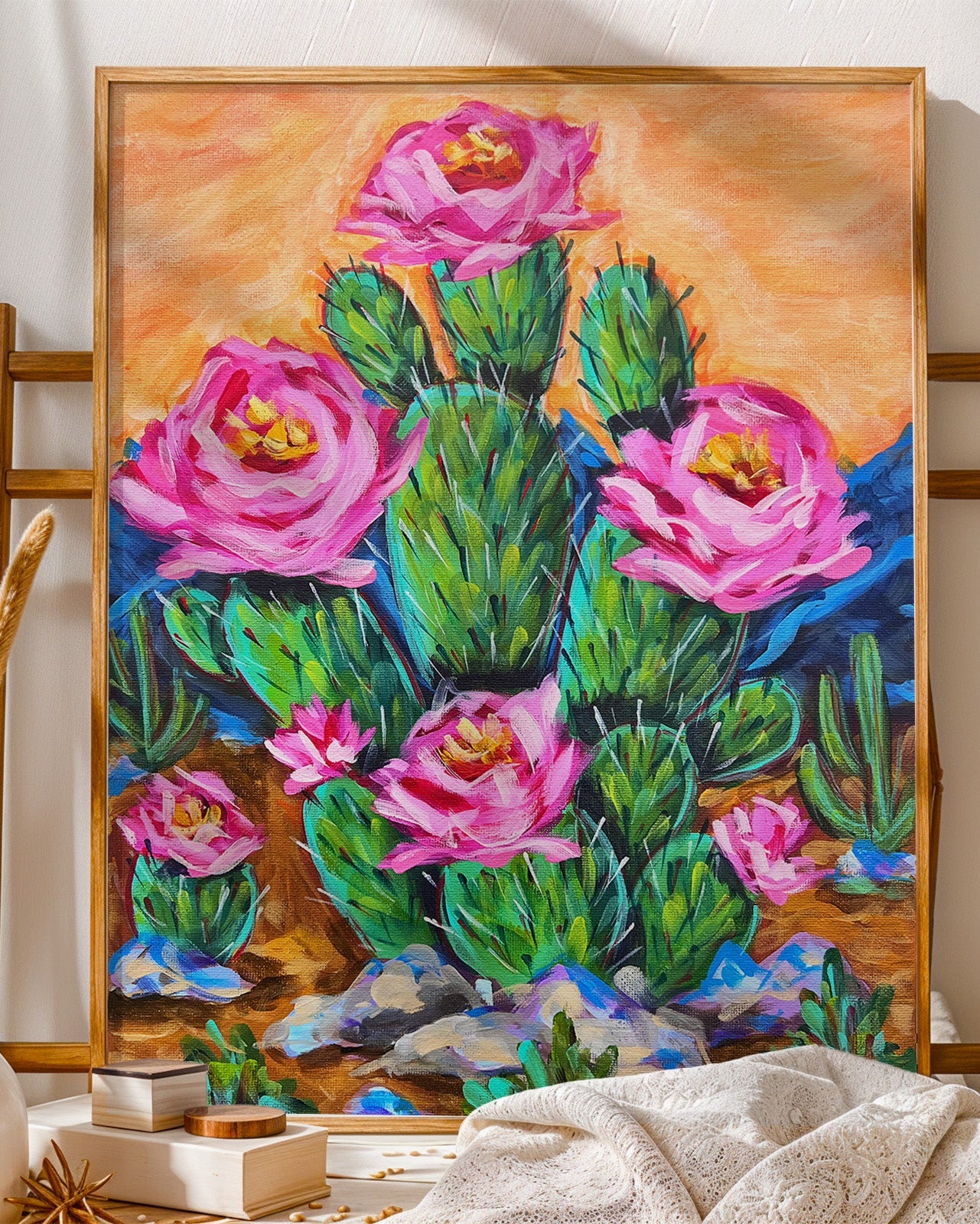 Cactus Rose Print on Paper or Canvas - Southwestern Decor, Kitchen Art, Desert Maximalist Poster