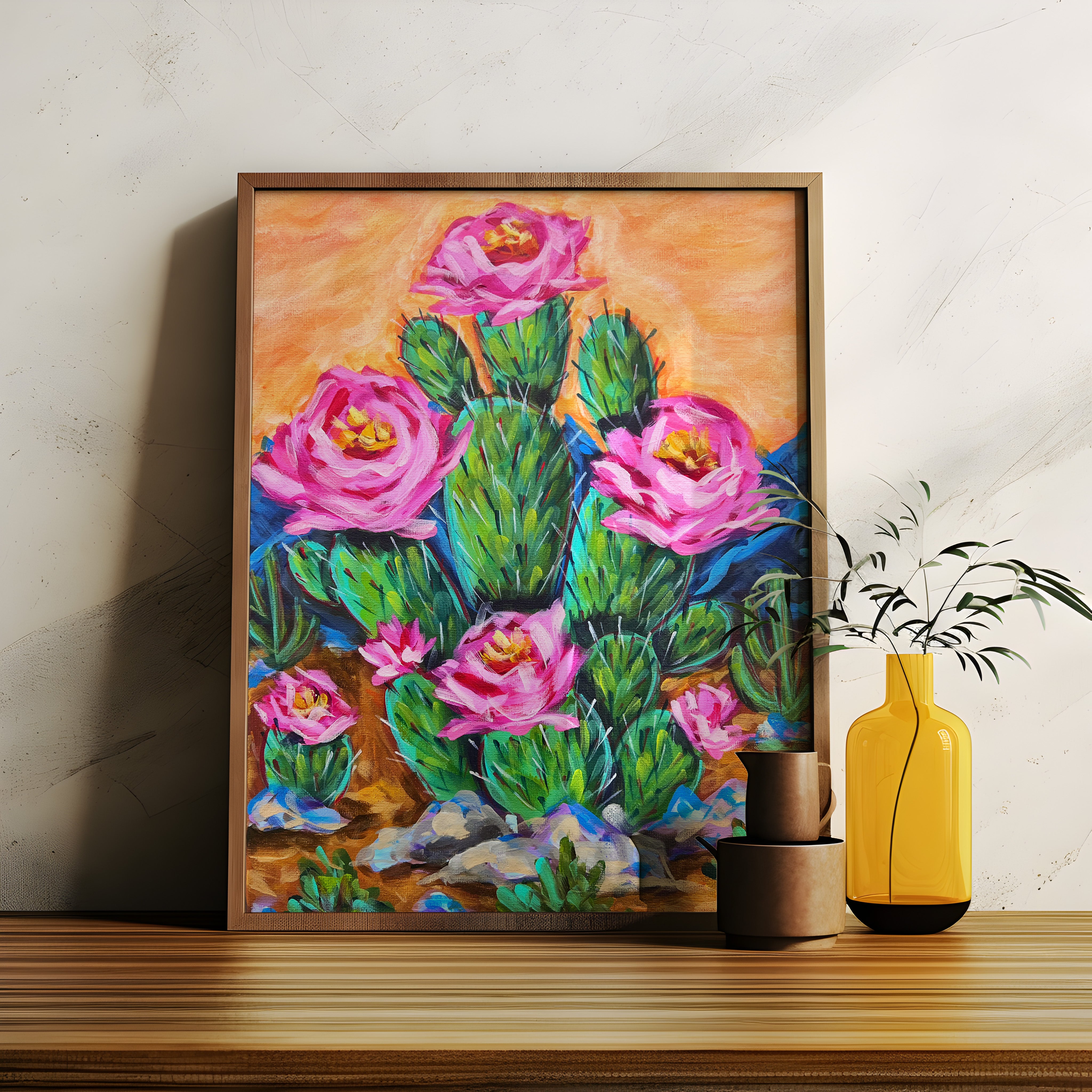 Cactus Rose Print on Paper or Canvas - Southwestern Decor, Kitchen Art, Desert Maximalist Poster