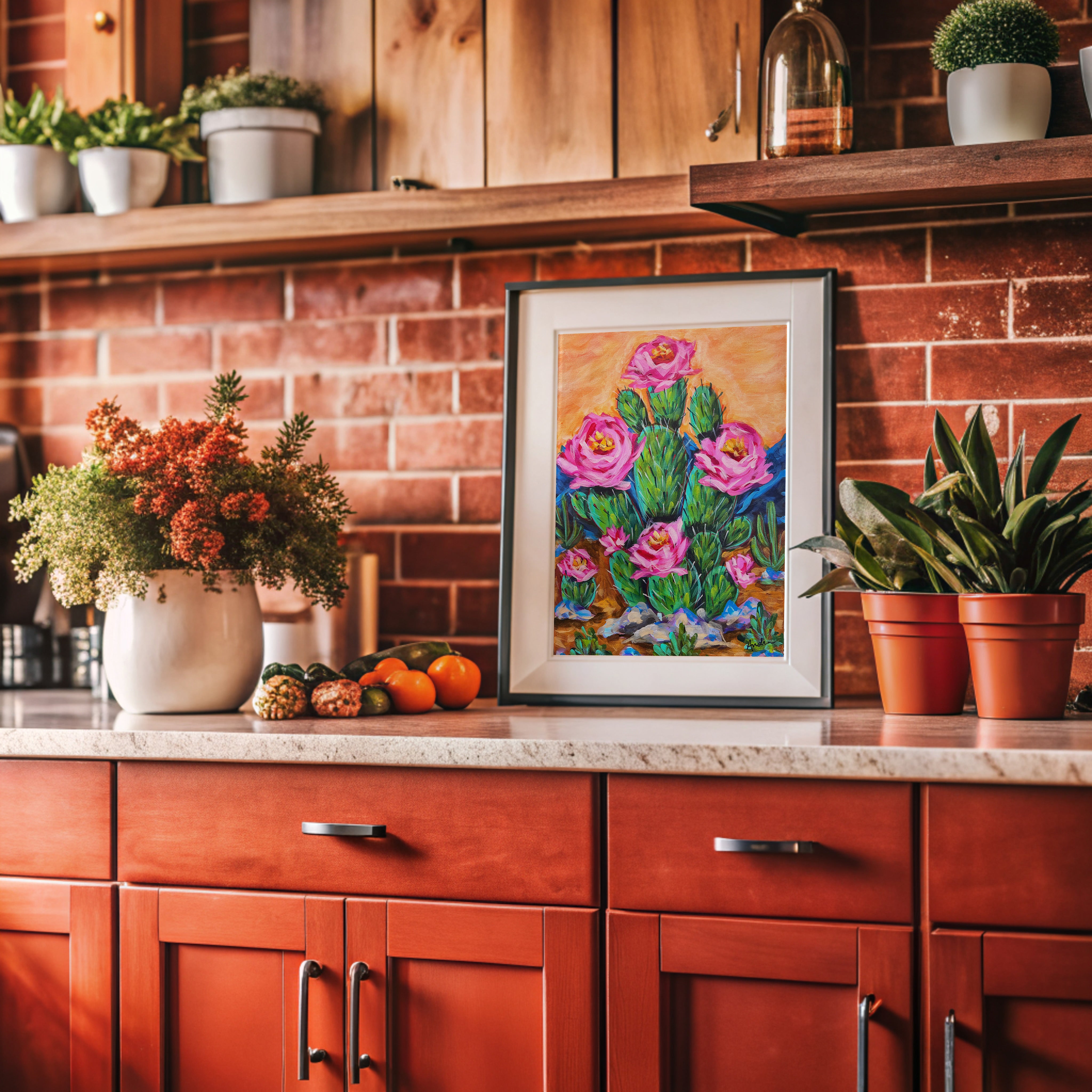 Cactus Rose Print on Paper or Canvas - Southwestern Decor, Kitchen Art, Desert Maximalist Poster