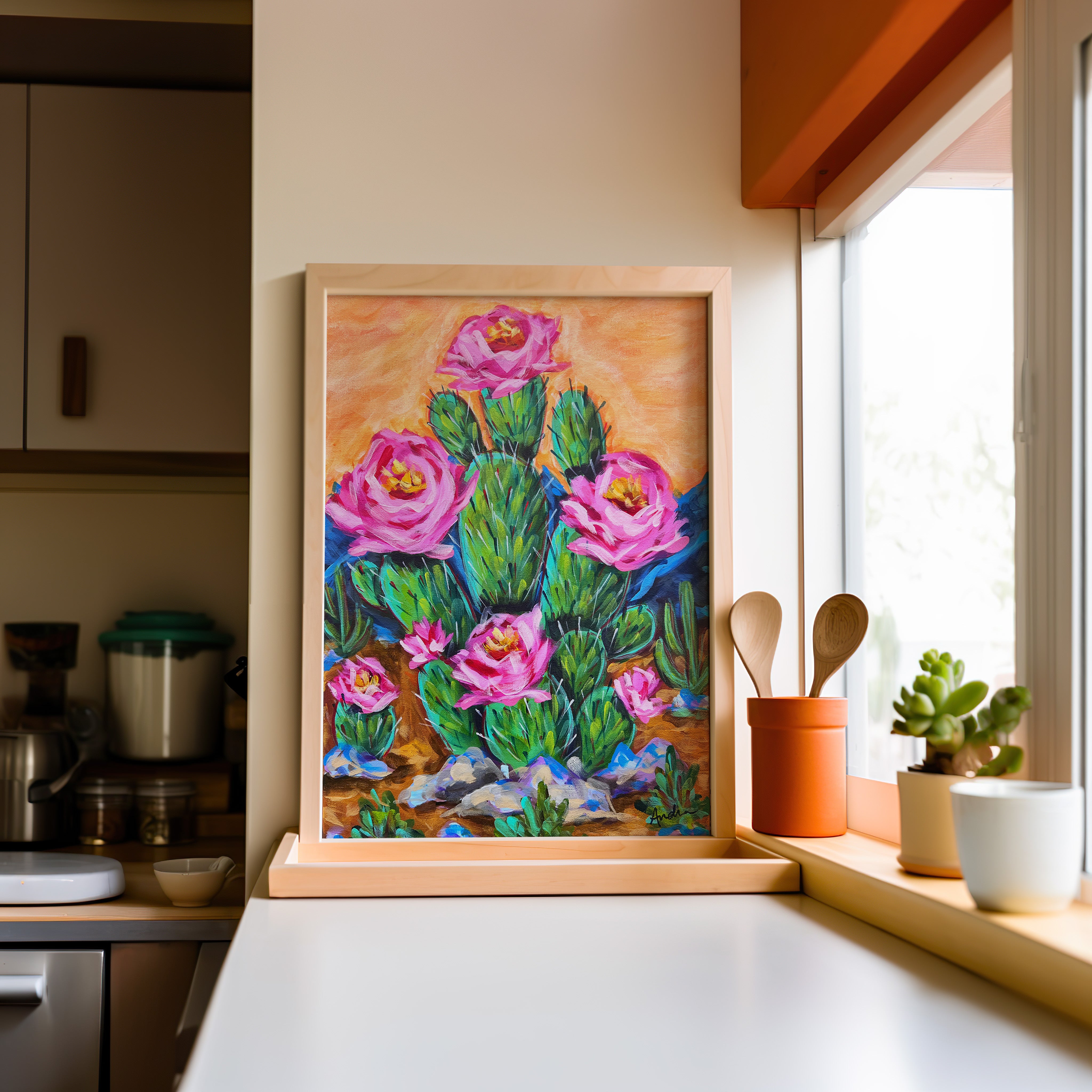 Cactus Rose Print on Paper or Canvas - Southwestern Decor, Kitchen Art, Desert Maximalist Poster