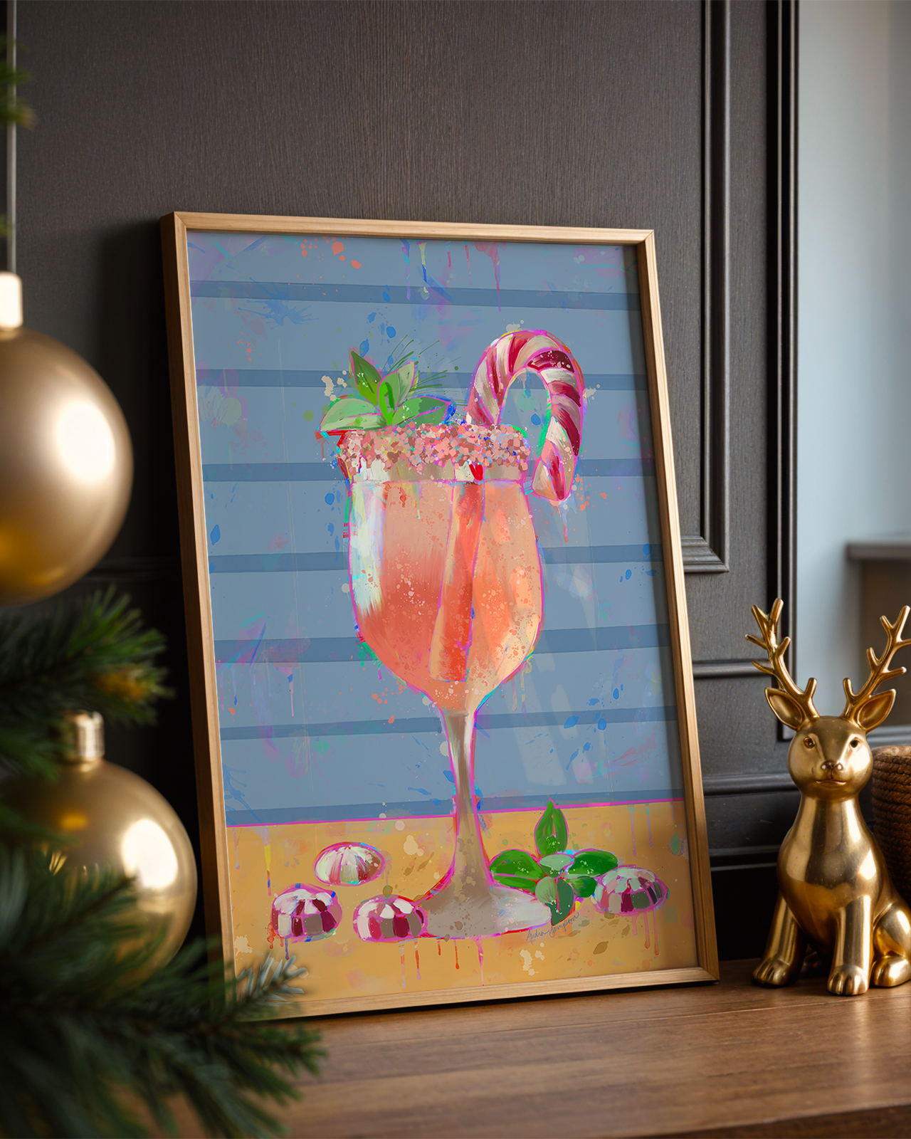 Candy Cane Wine Art Print