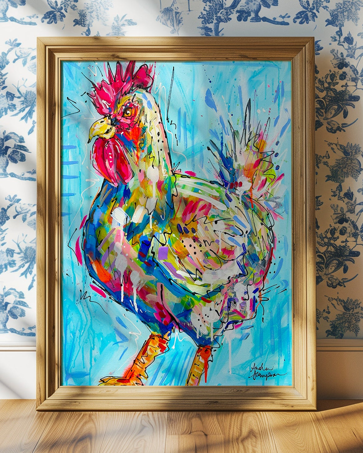 Chicken Art Print on Paper or Canvas - Maximalist Decor, Farmhouse Poster, Colorful Animal Art Print