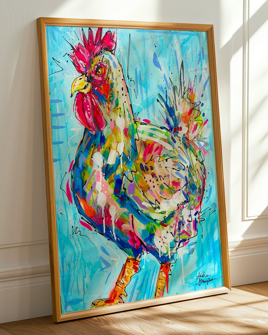 Chicken Art Print on Paper or Canvas - Maximalist Decor, Farmhouse Poster, Colorful Animal Art Print