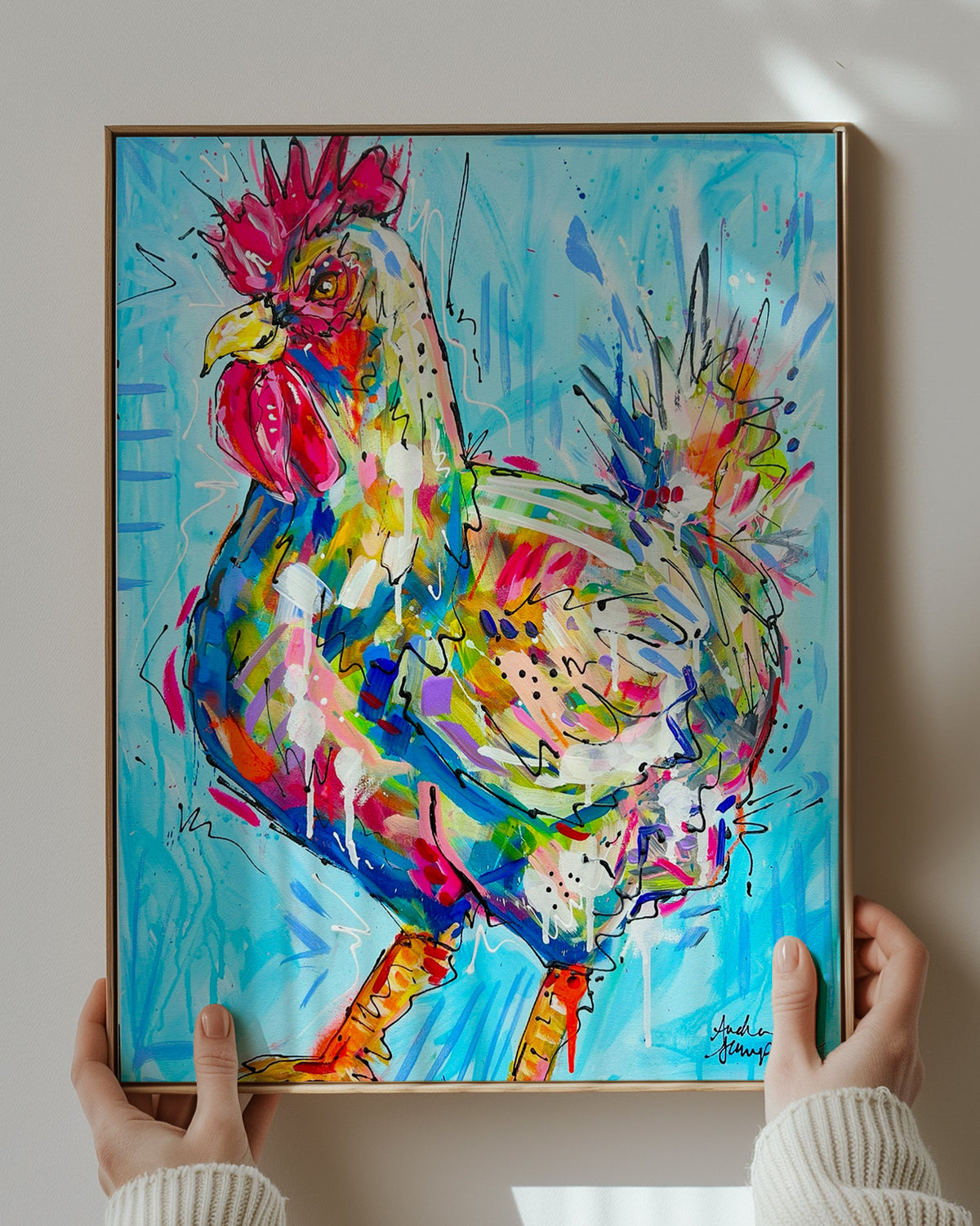Chicken Art Print on Paper or Canvas - Maximalist Decor, Farmhouse Poster, Colorful Animal Art Print