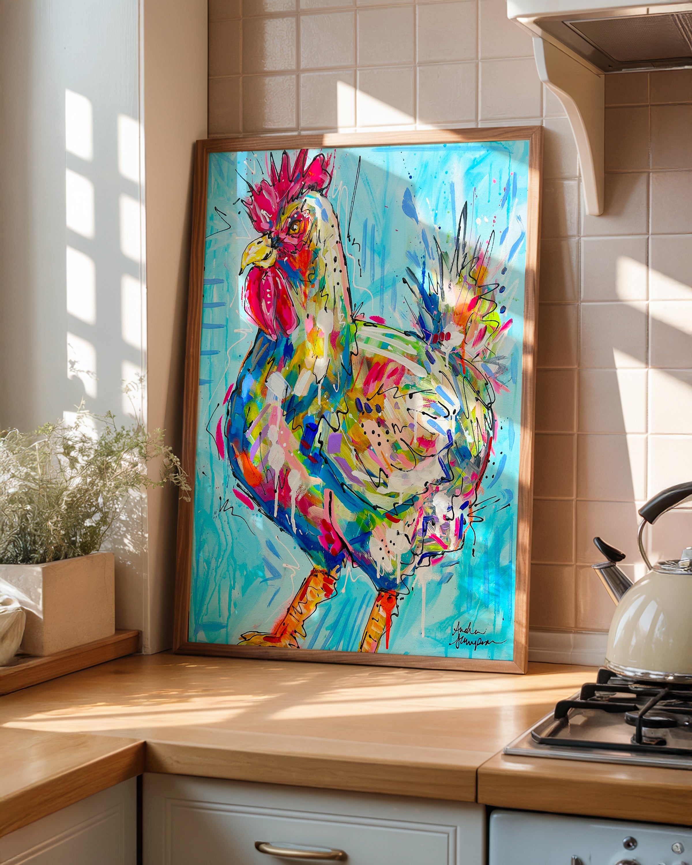 Chicken Art Print on Paper or Canvas - Maximalist Decor, Farmhouse Poster, Colorful Animal Art Print