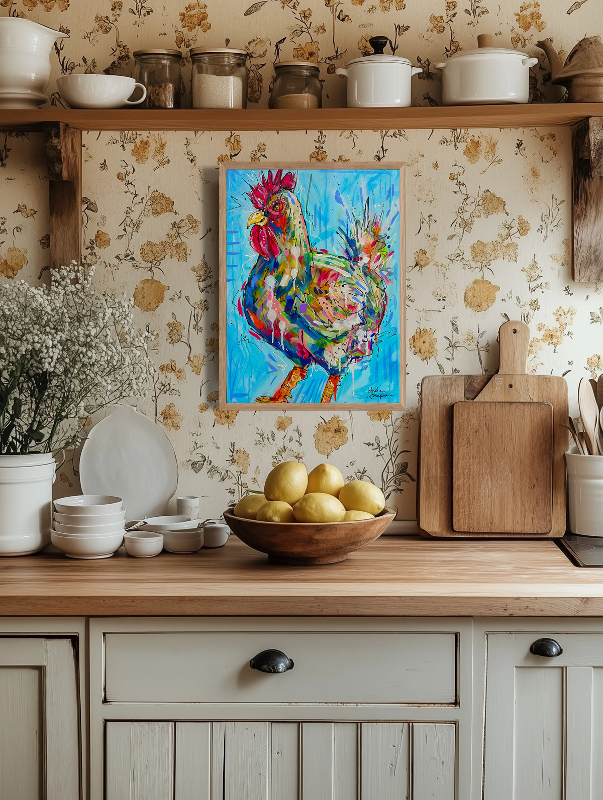 Chicken Art Print on Paper or Canvas - Maximalist Decor, Farmhouse Poster, Colorful Animal Art Print