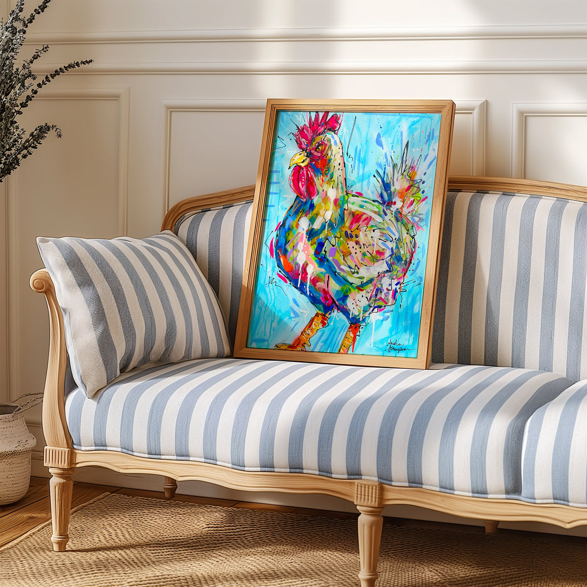 Chicken Art Print on Paper or Canvas - Maximalist Decor, Farmhouse Poster, Colorful Animal Art Print