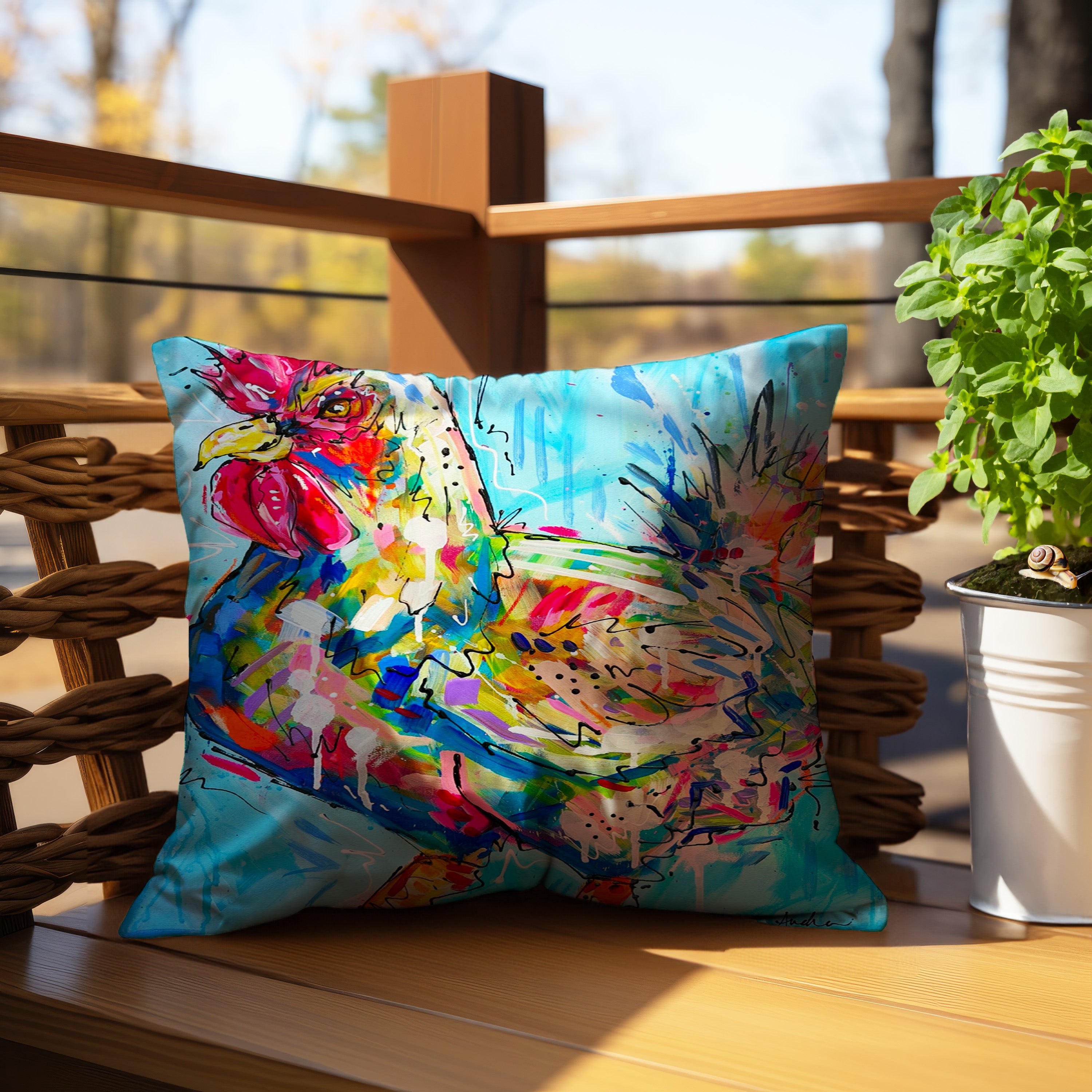 Abstract Chicken Throw Pillow