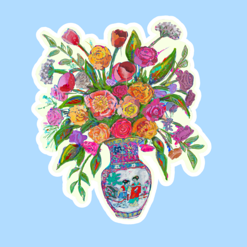 Chinoiserie Vase Floral Bouquet Sticker