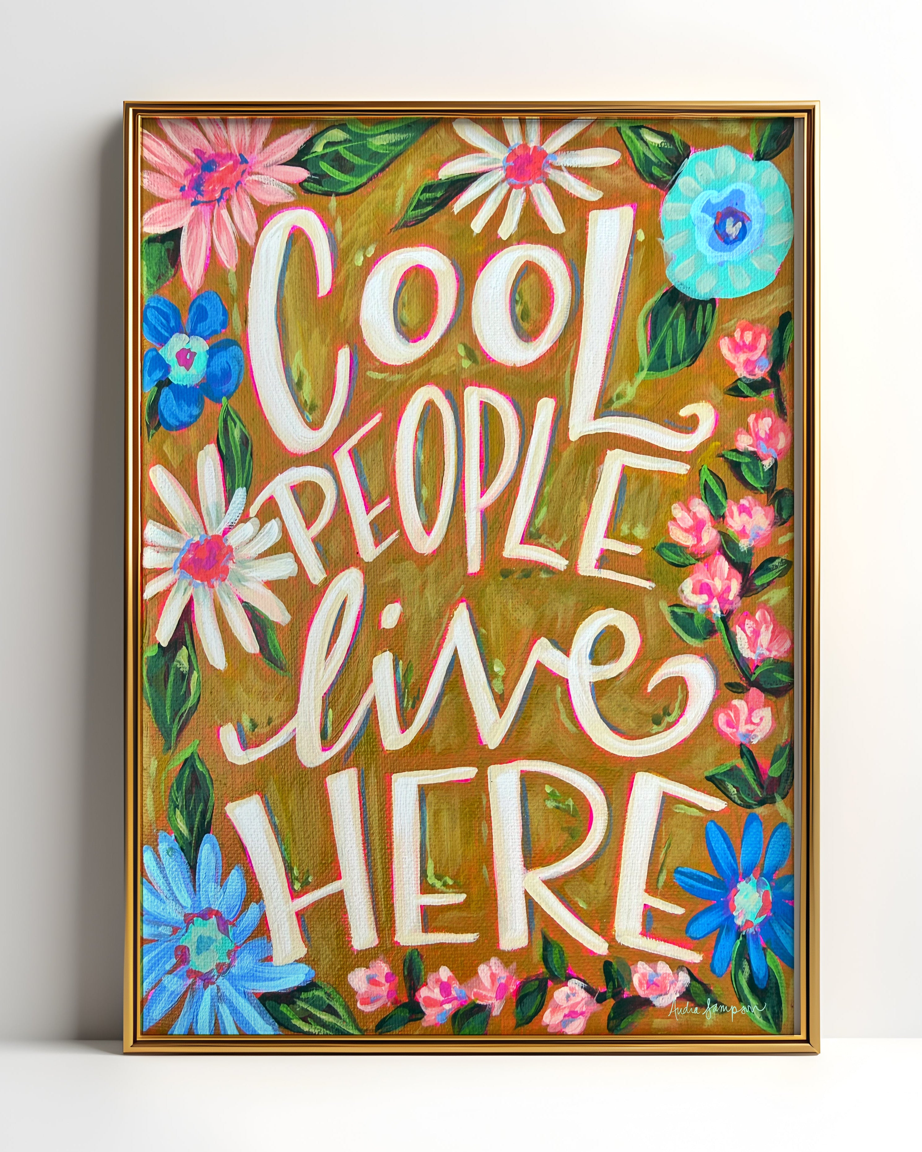 Cool People Live Here Quote Art Print on Paper or Canvas - Inspirational Colorful Decor Wall Poster
