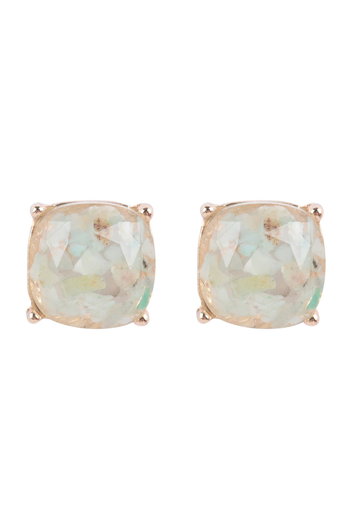 ME3199 - CUSHION CUT SEMI STONE EPOXY STUD EARRINGS: WHITE