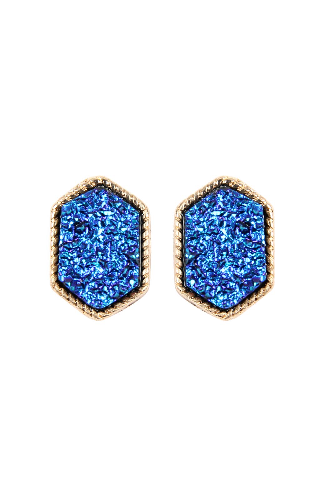 VE2334 - DRUZY HEXAGON POST EARRINGS: IRIDISCENT