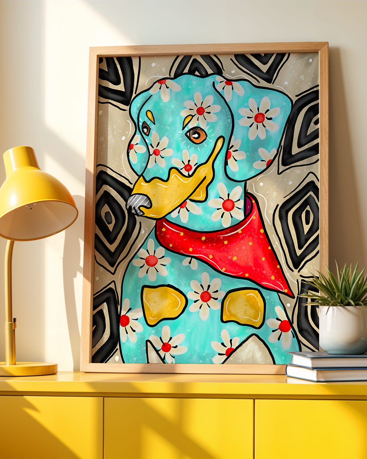 Dachshund Art Print on Paper or Canvas - Maximalist Decor, Colorful Wall Art Poster, Retro Pop Art Poster