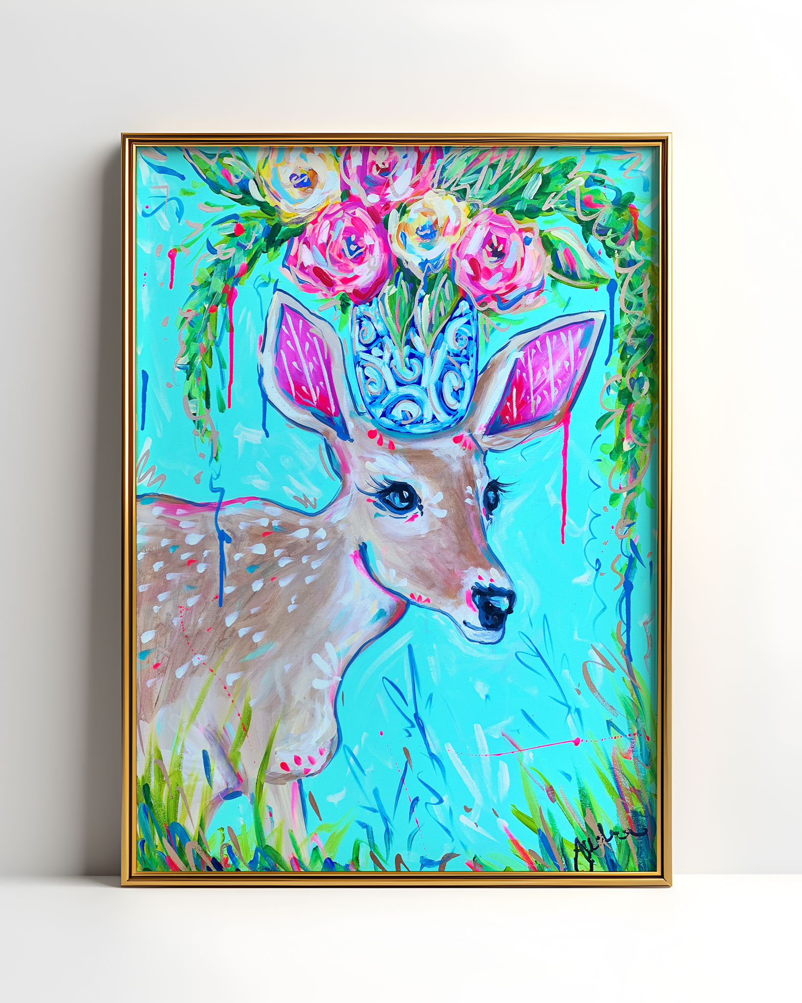 Deer Fawn Art Print on Paper or Canvas - Colorful Animal Wall Decor, Nursery Baby Room Poster