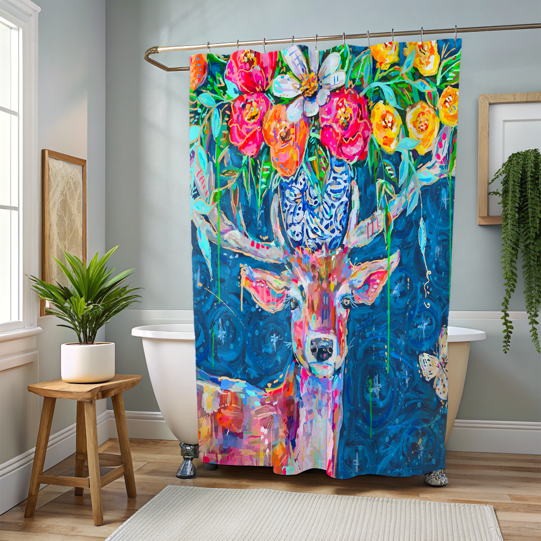 Deer and Bouquet Shower Curtains