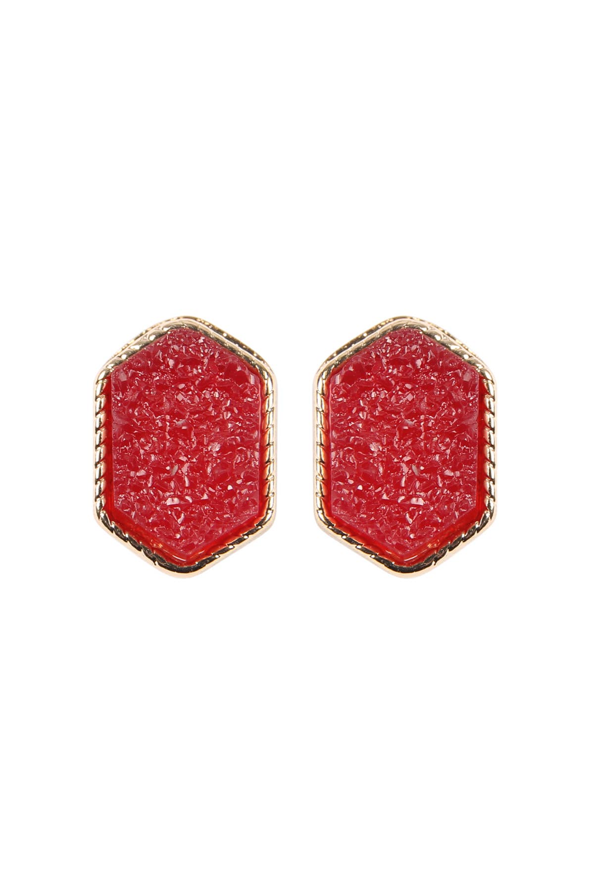 VE2334 - DRUZY HEXAGON POST EARRINGS: DARK RED