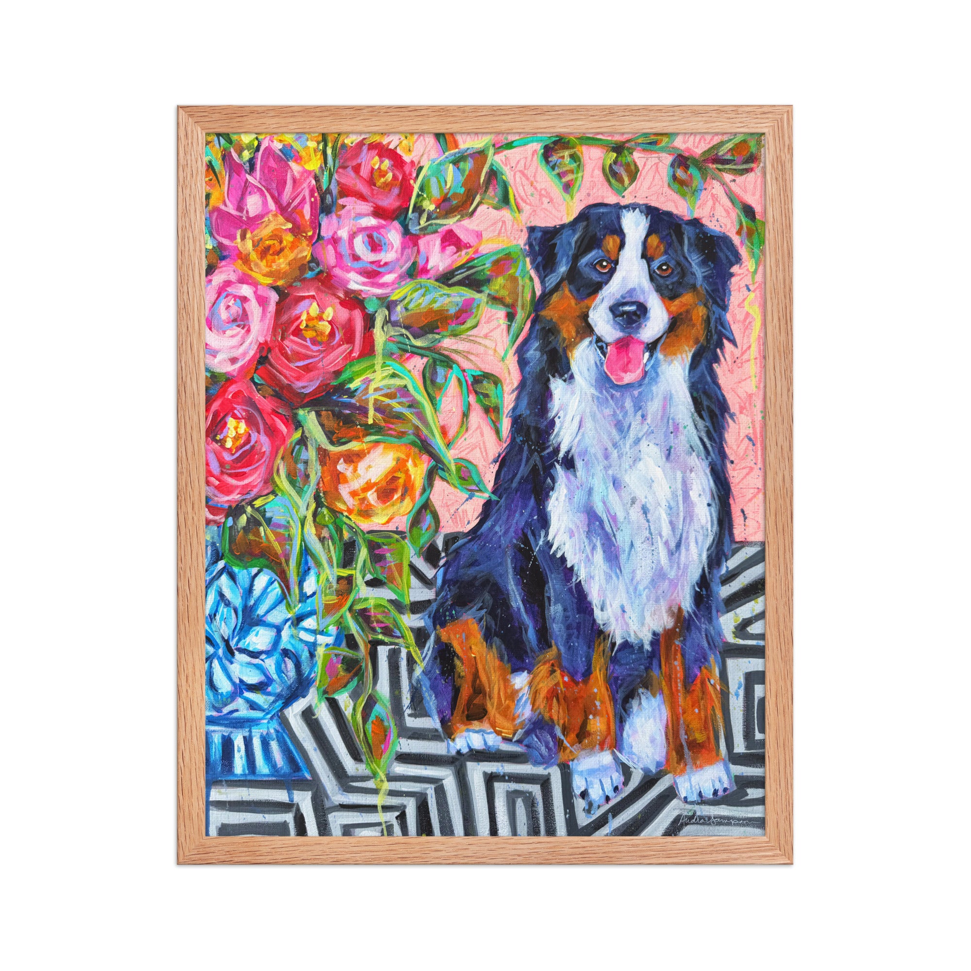 Bernese Mountain Dog Art Print | Maximalist Dog Wall Art | Dopamine Decor