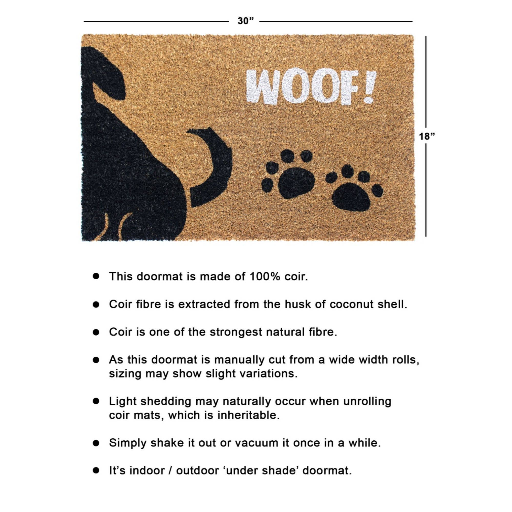 Doormat - White Machine Tufted Woof Doormat, 18" x 30" Rug