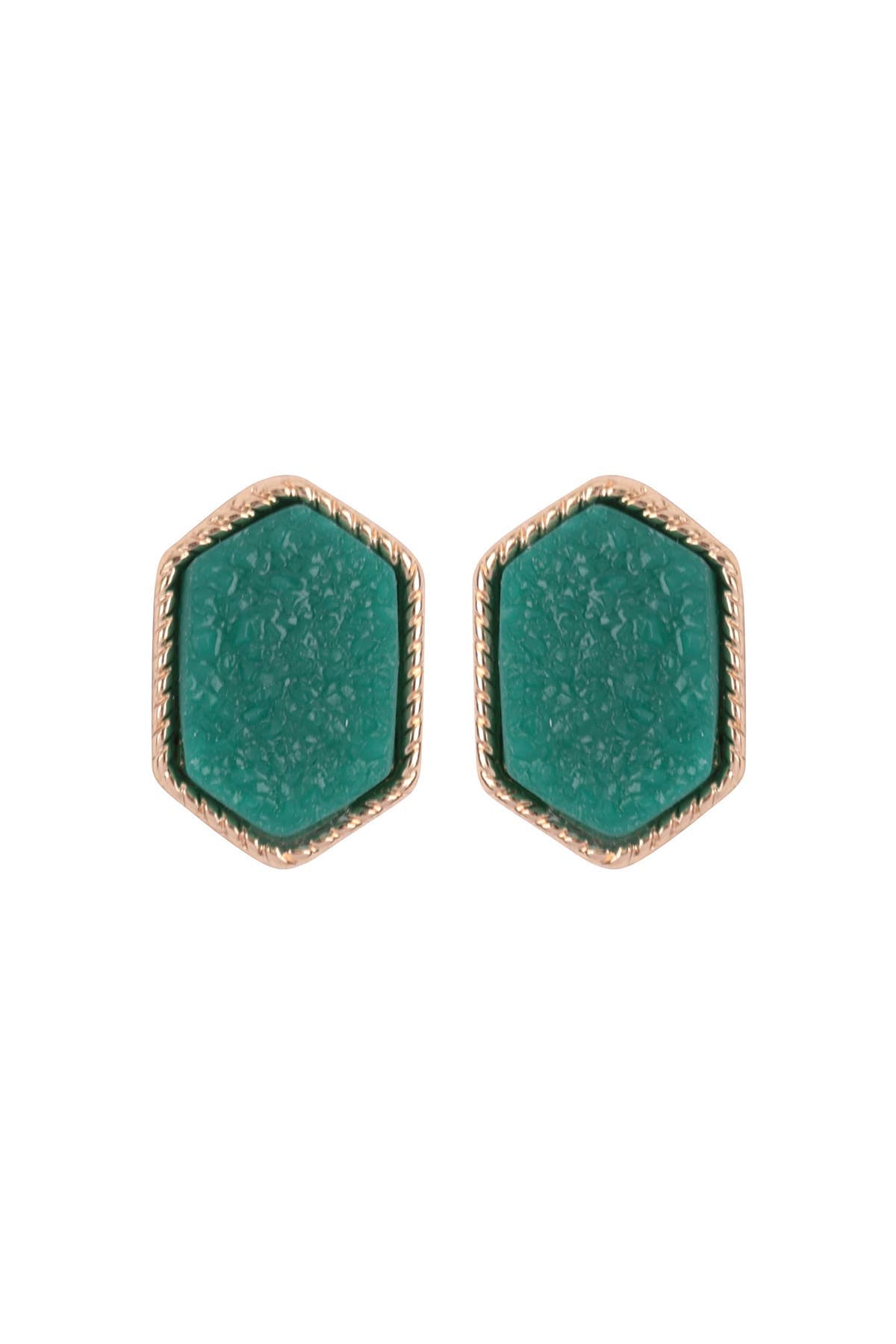 VE2334 - DRUZY HEXAGON POST EARRINGS: GOLD