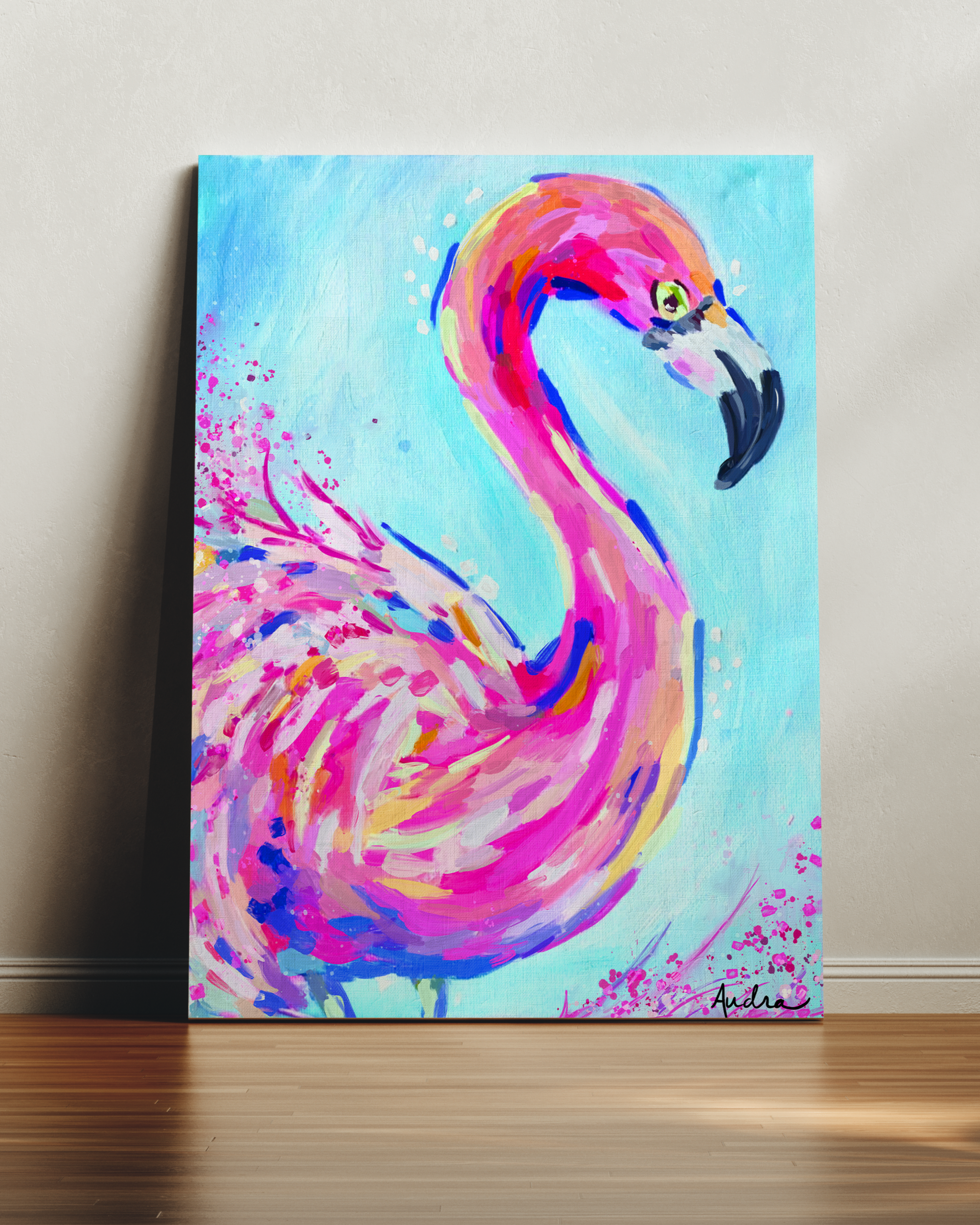 Flamingo Art Print on Paper or Canvas - Pink Decor, Beach Nautical Coastal Wall Art, Colorful Poster