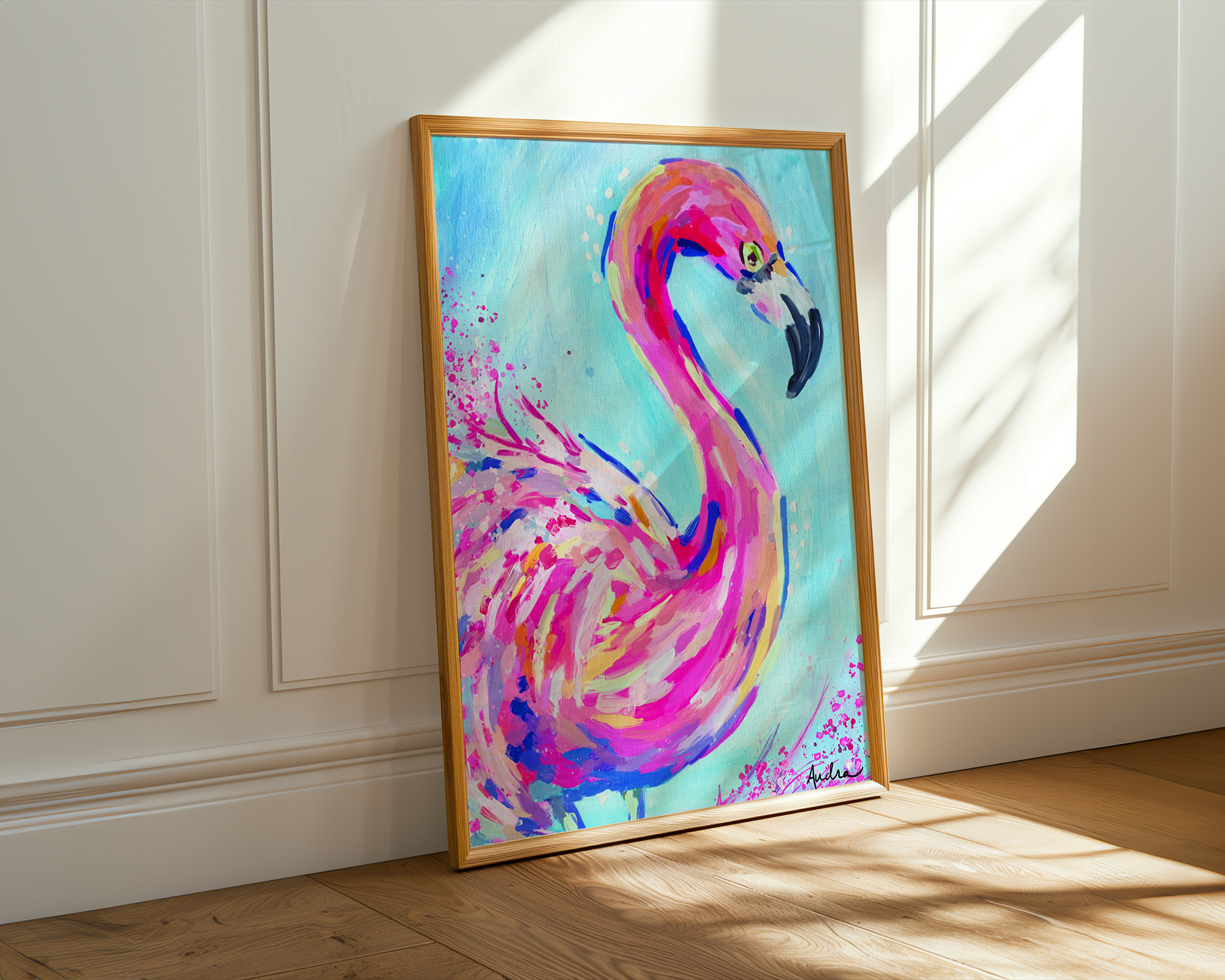 Flamingo Art Print on Paper or Canvas - Pink Decor, Beach Nautical Coastal Wall Art, Colorful Poster