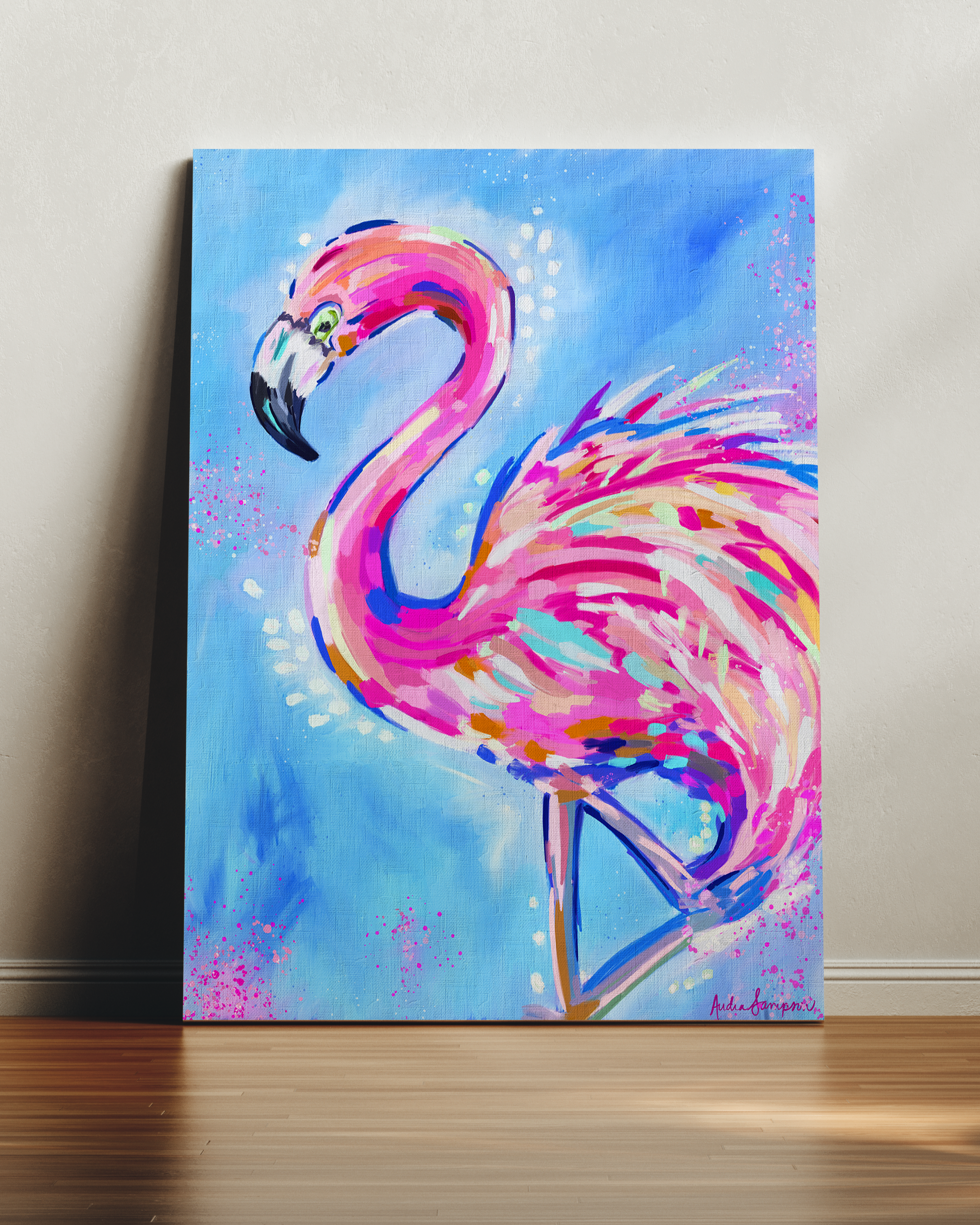 Flamingo Art Print on Paper or Canvas - Pink Decor, Maximalist Coastal Wall Art Poster