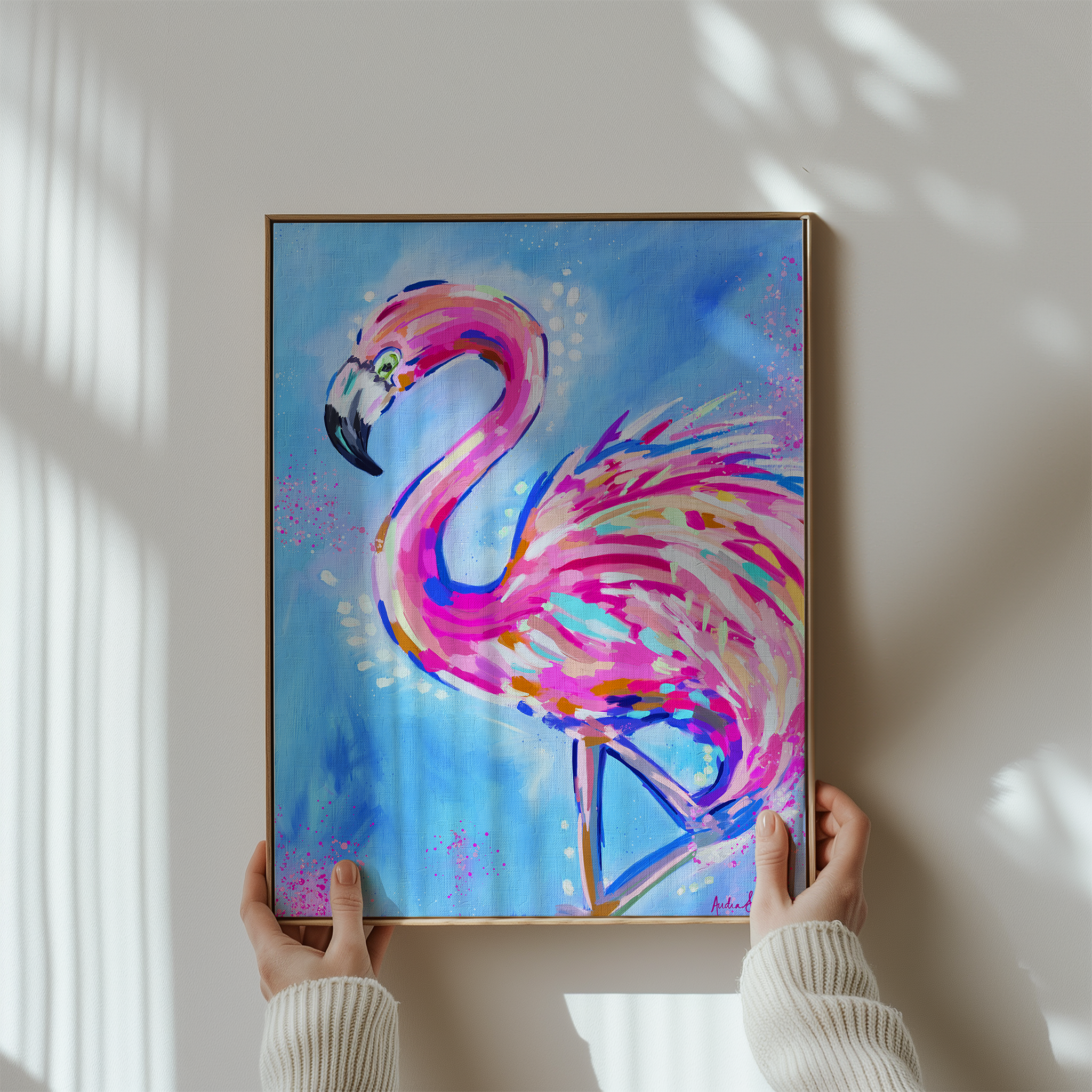 Flamingo Art Print on Paper or Canvas - Pink Decor, Maximalist Coastal Wall Art Poster