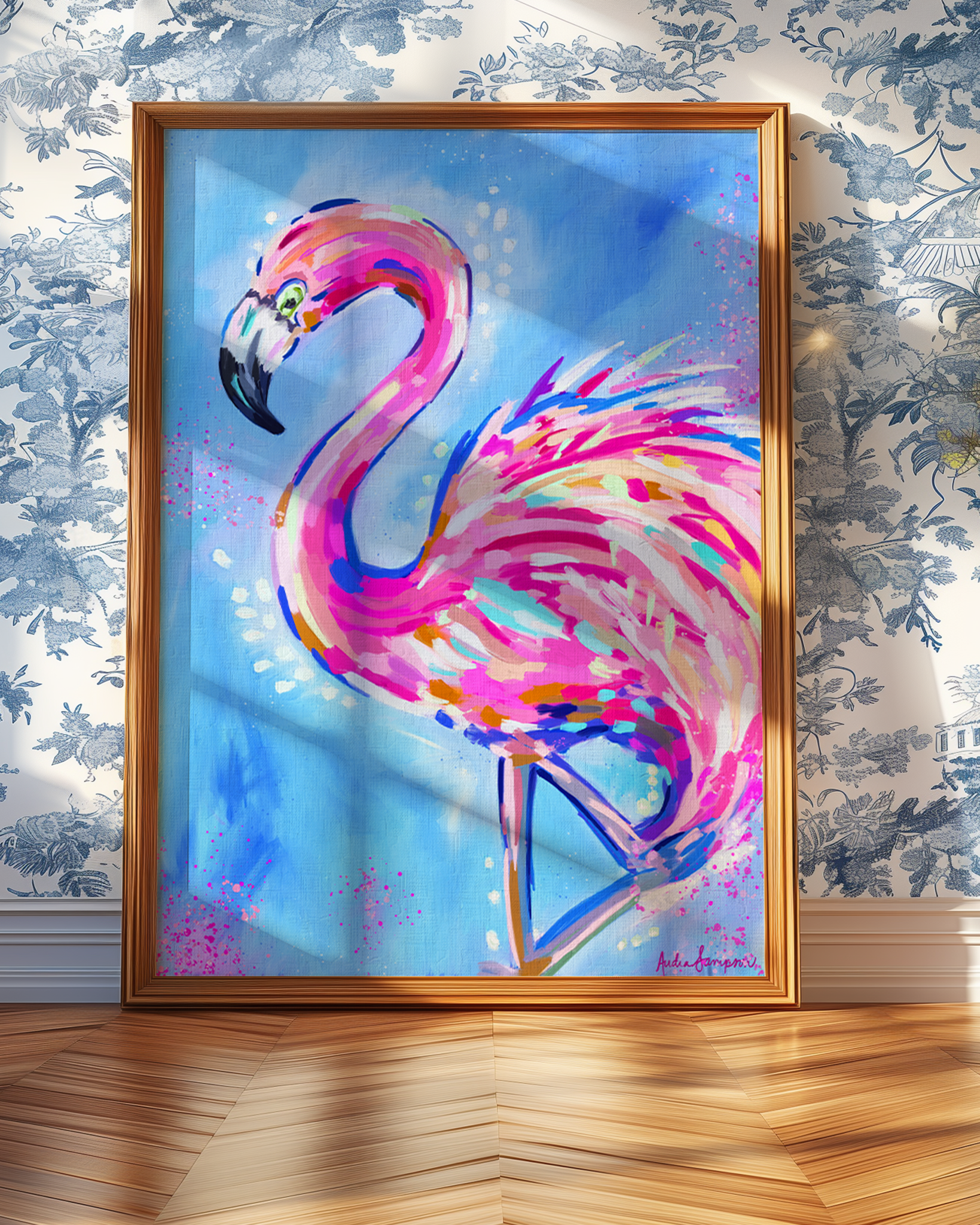 Flamingo Art Print on Paper or Canvas - Pink Decor, Maximalist Coastal Wall Art Poster