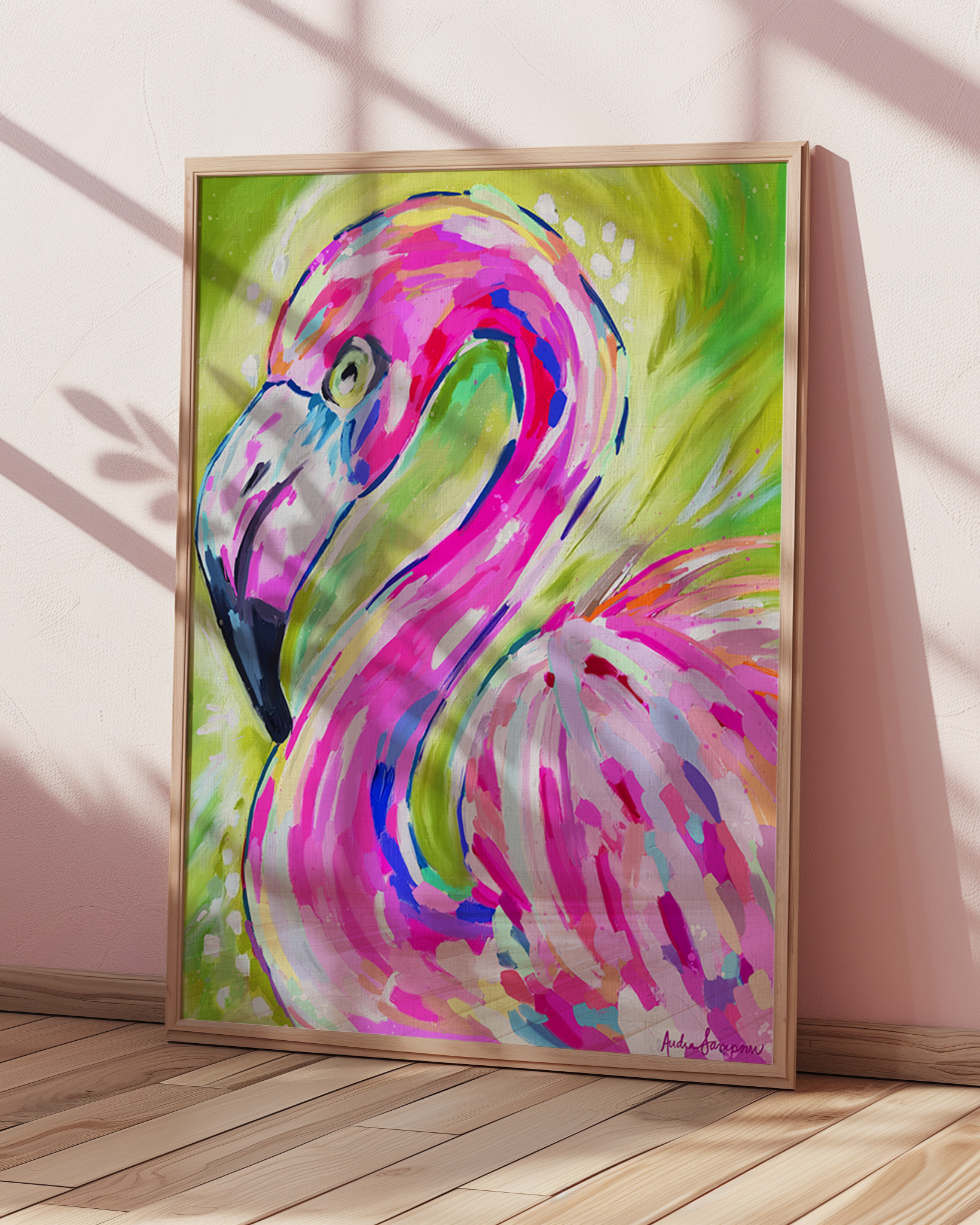 Flamingo Art Print on Paper or Canvas - Pink Decor, Beach Nautical Coastal Wall Art Poster