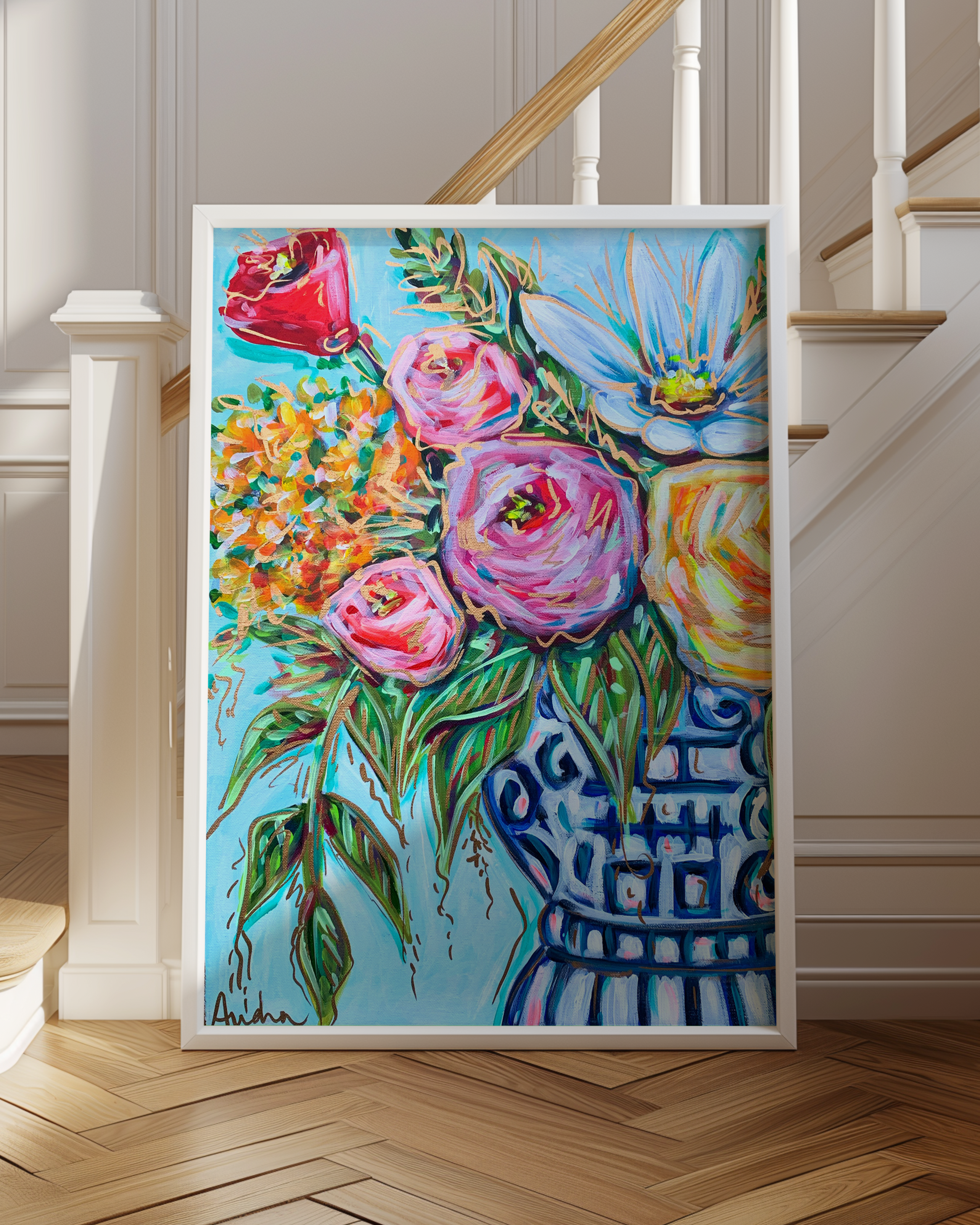 Ginger Jar Floral Art Print on Paper or Canvas - Maximalist Decor, Grand Millennial, Dopamine Decor, Colorful Poster