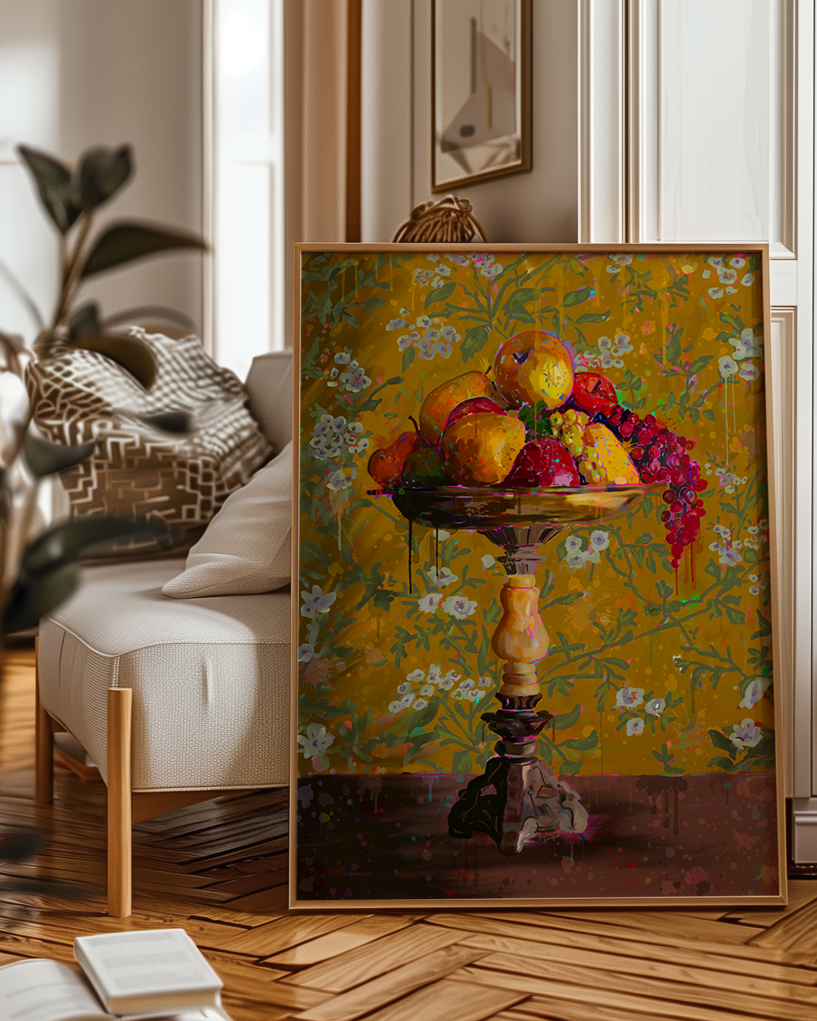 Fruit Still Life Art Print on Paper or Canvas - Maximalist Decor, Colorful Wall Art Poster, Kitchen, Dining Room Art