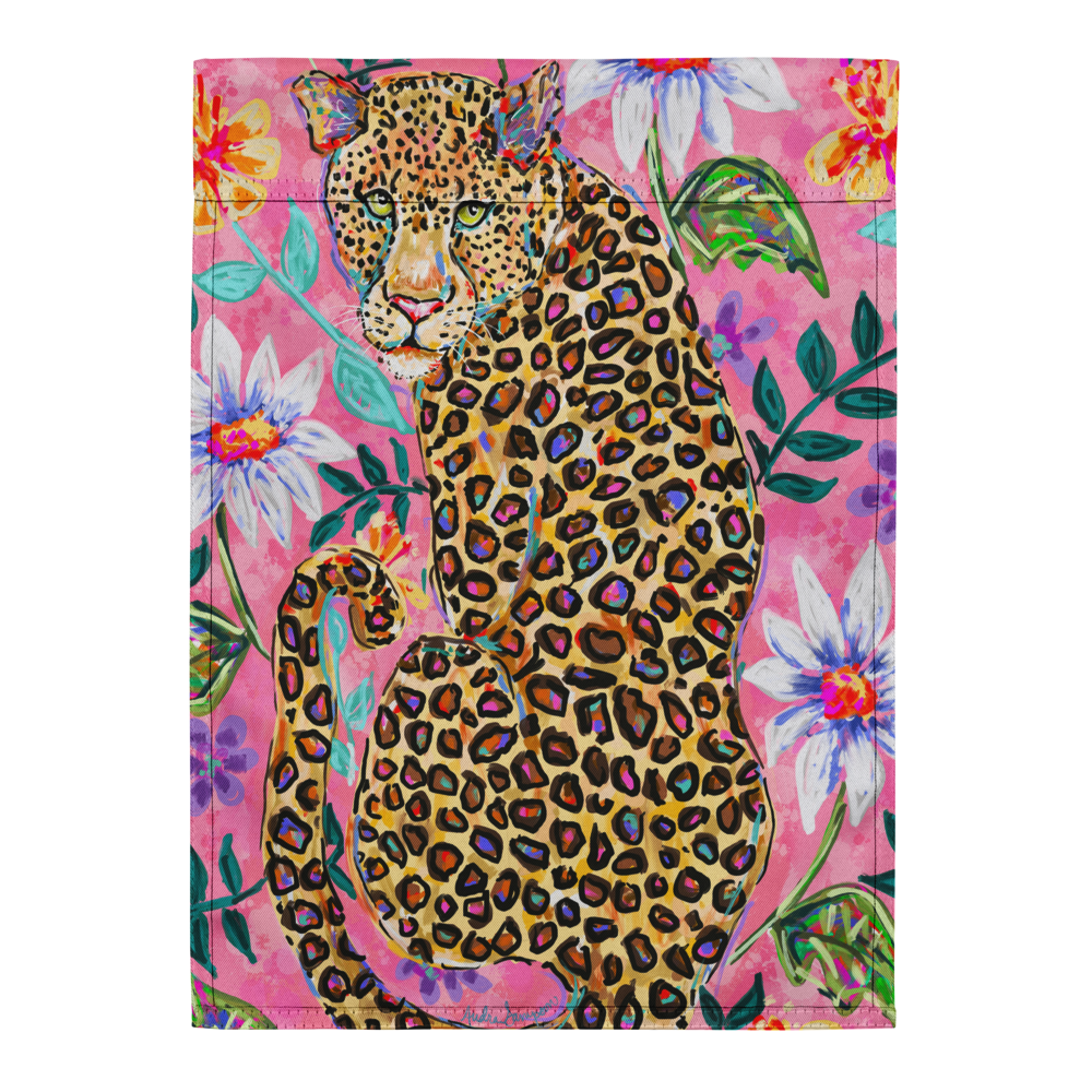 Pink Floral Leopard Garden flag