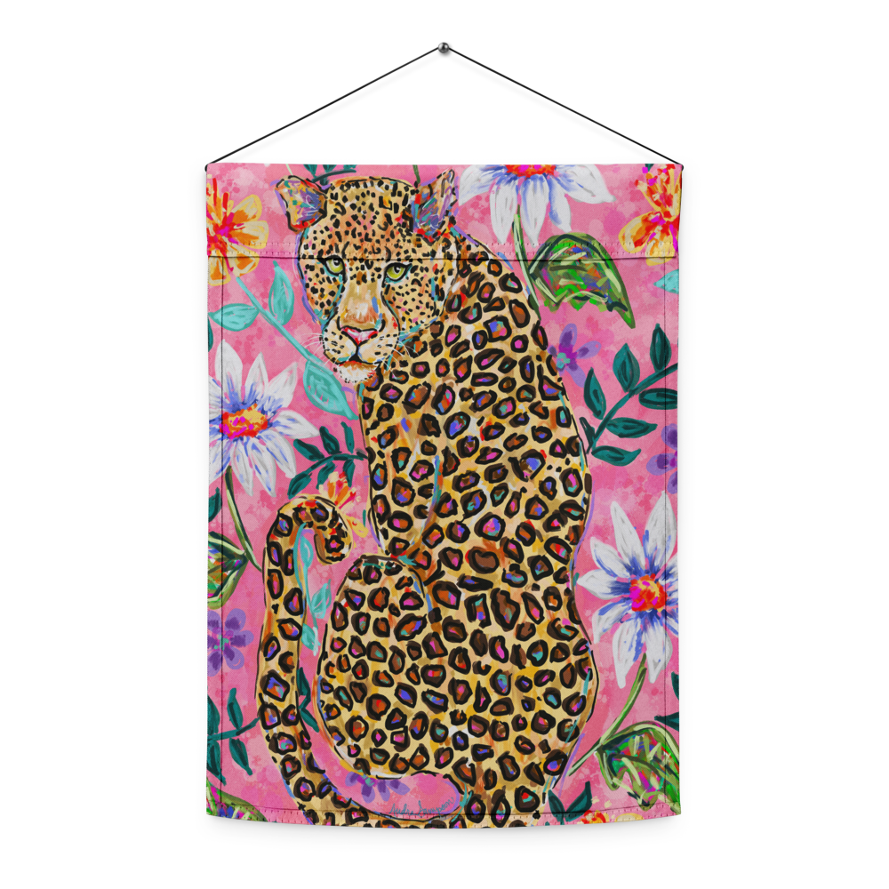 Pink Floral Leopard Garden flag