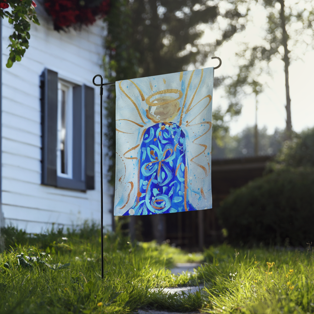 Blue and White Angel Garden flag