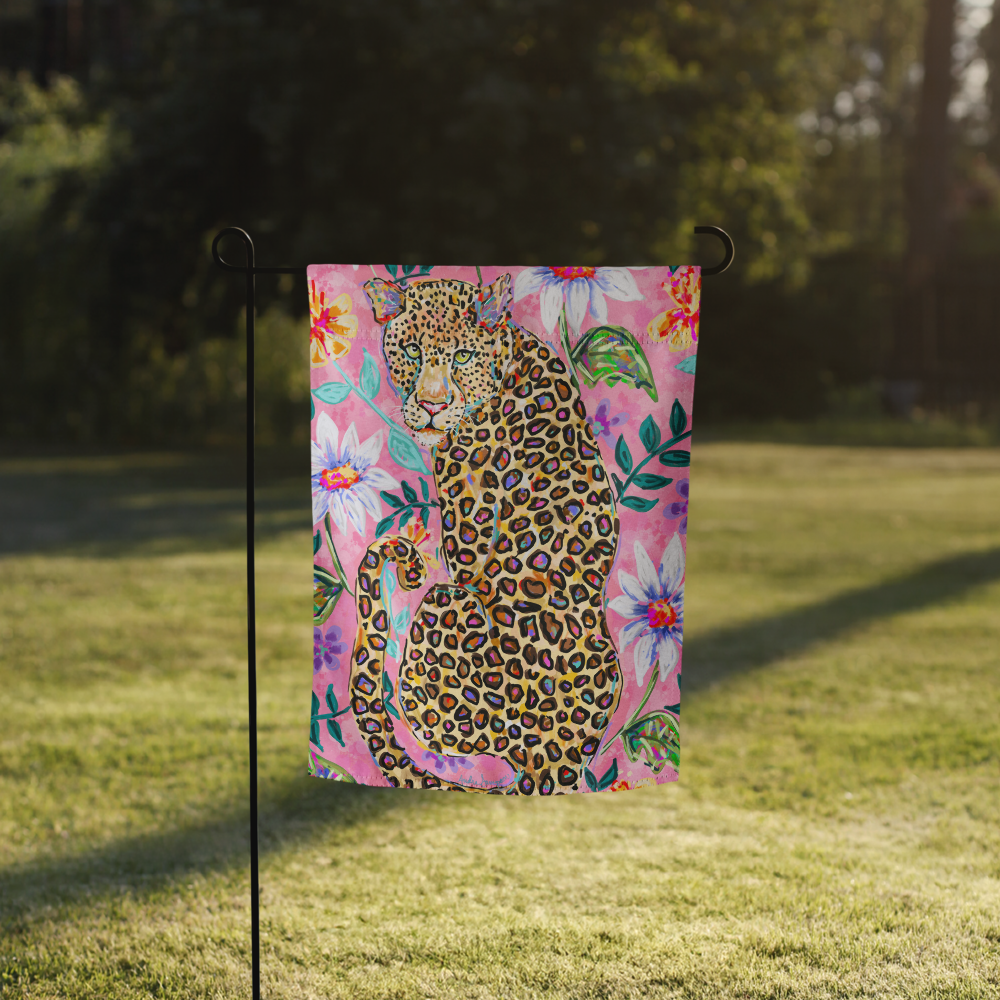 Pink Floral Leopard Garden flag