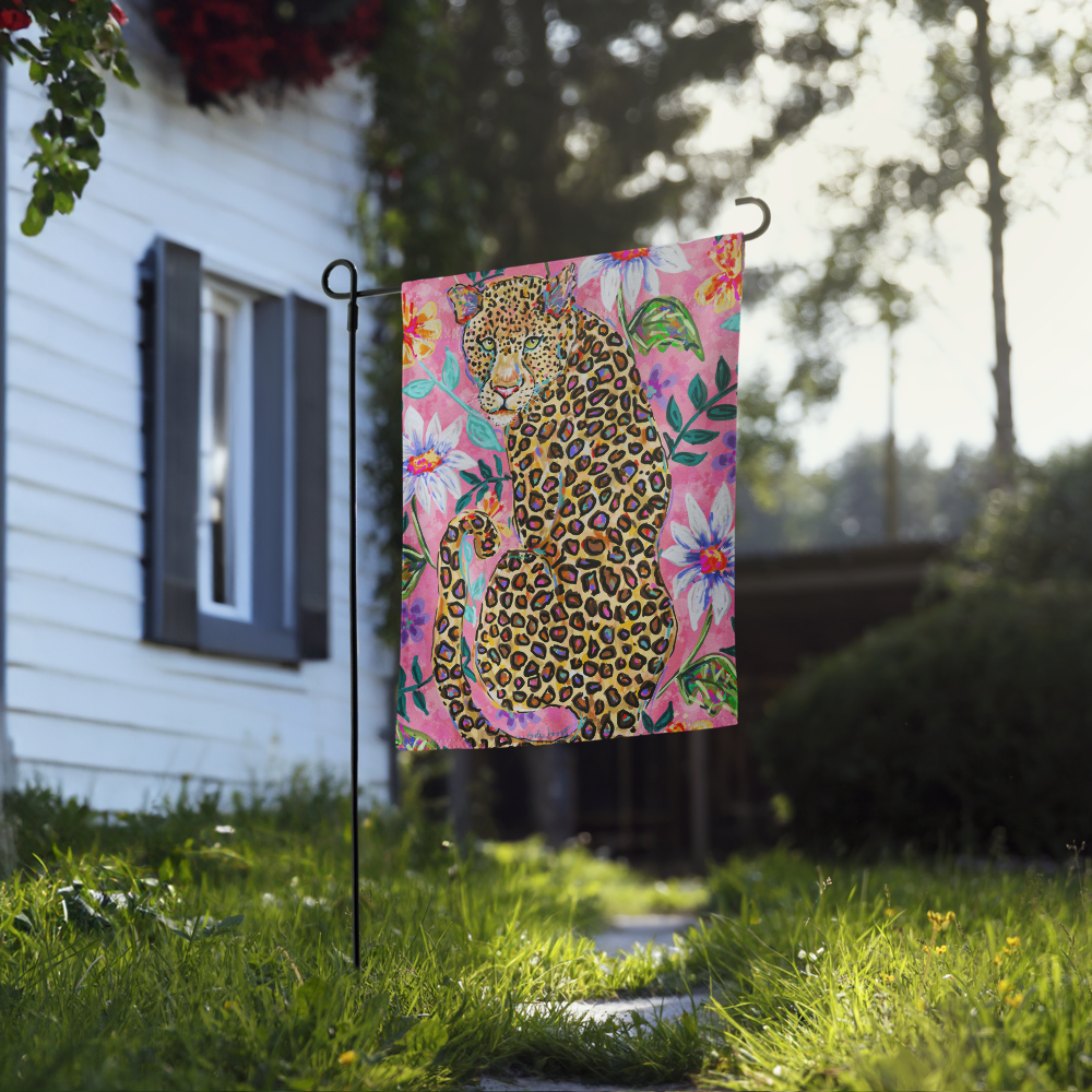 Pink Floral Leopard Garden flag