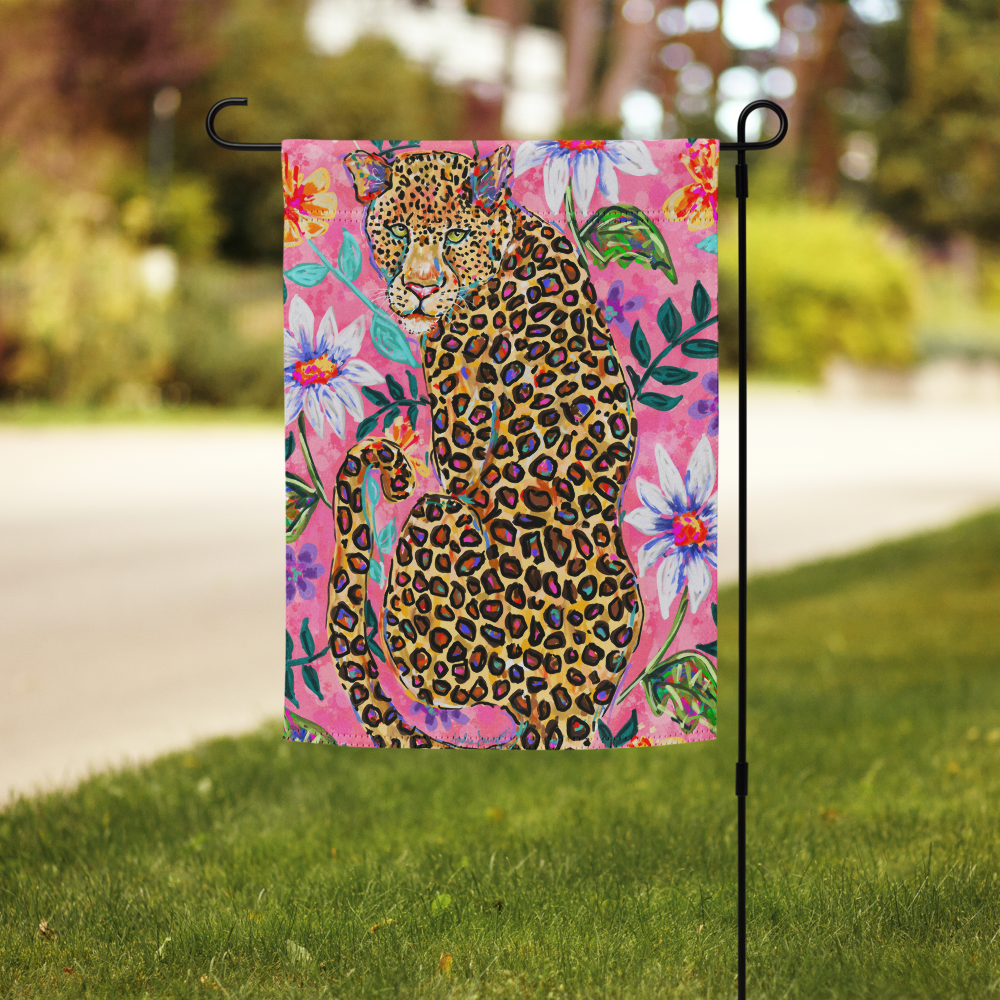 Pink Floral Leopard Garden flag