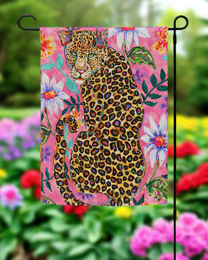 Pink Floral Leopard Garden flag