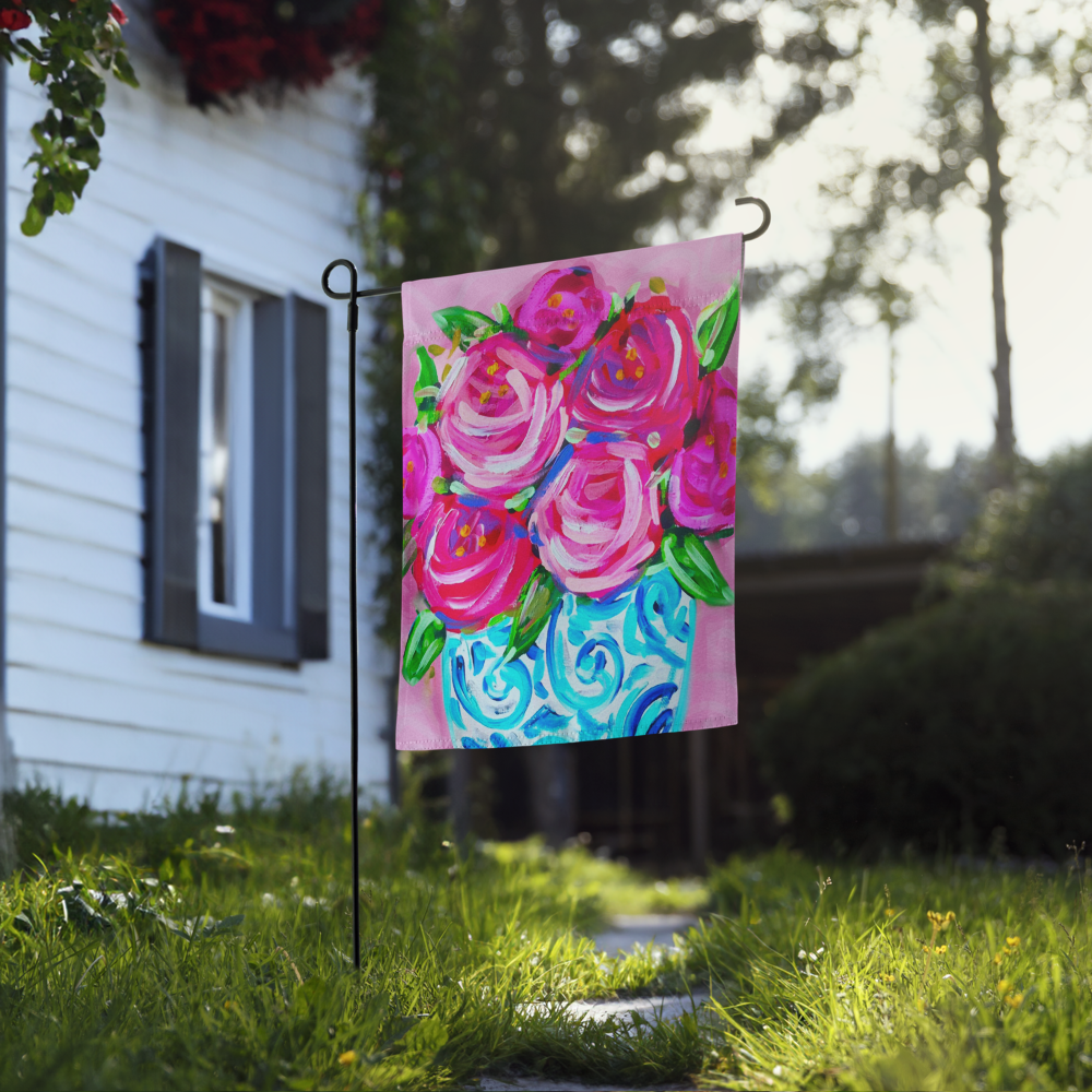 Rose GInger Jar Garden flag