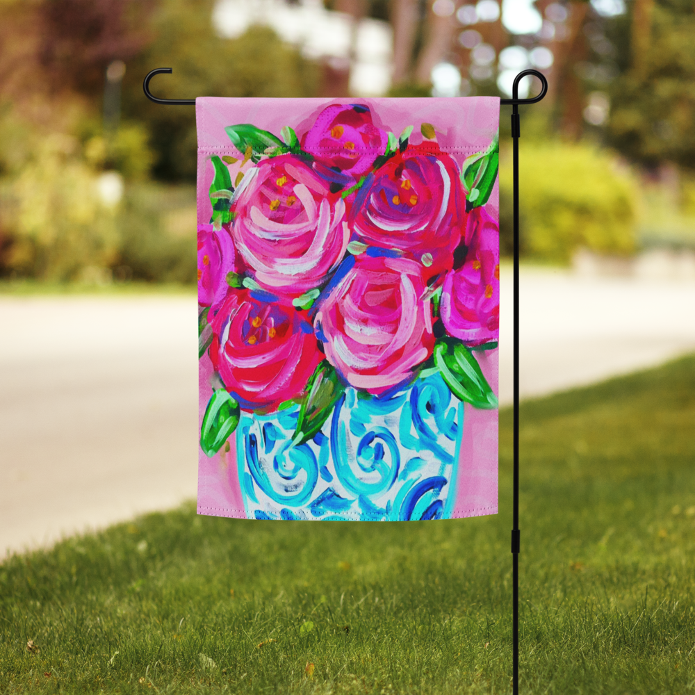 Rose GInger Jar Garden flag