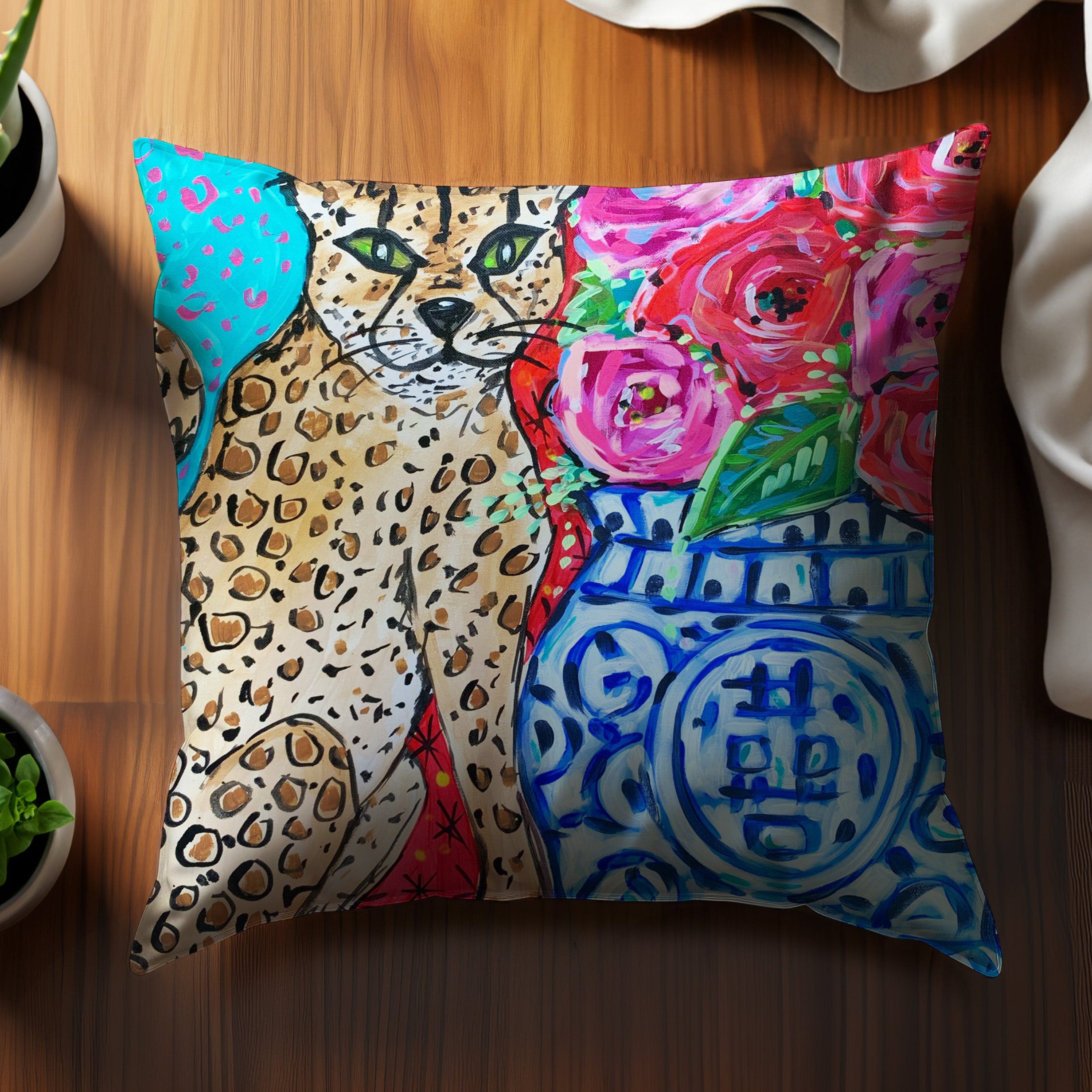 Leopard Ginger Jar Throw Pillow