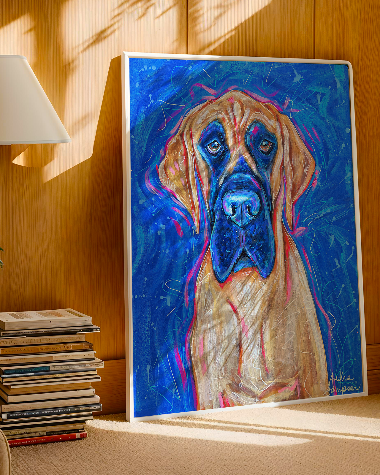 Great Dane Print on Paper or Canvas - Pet Art, Dog Poster, Colorful Wall Art, Dog Gift, Dopamine Decor