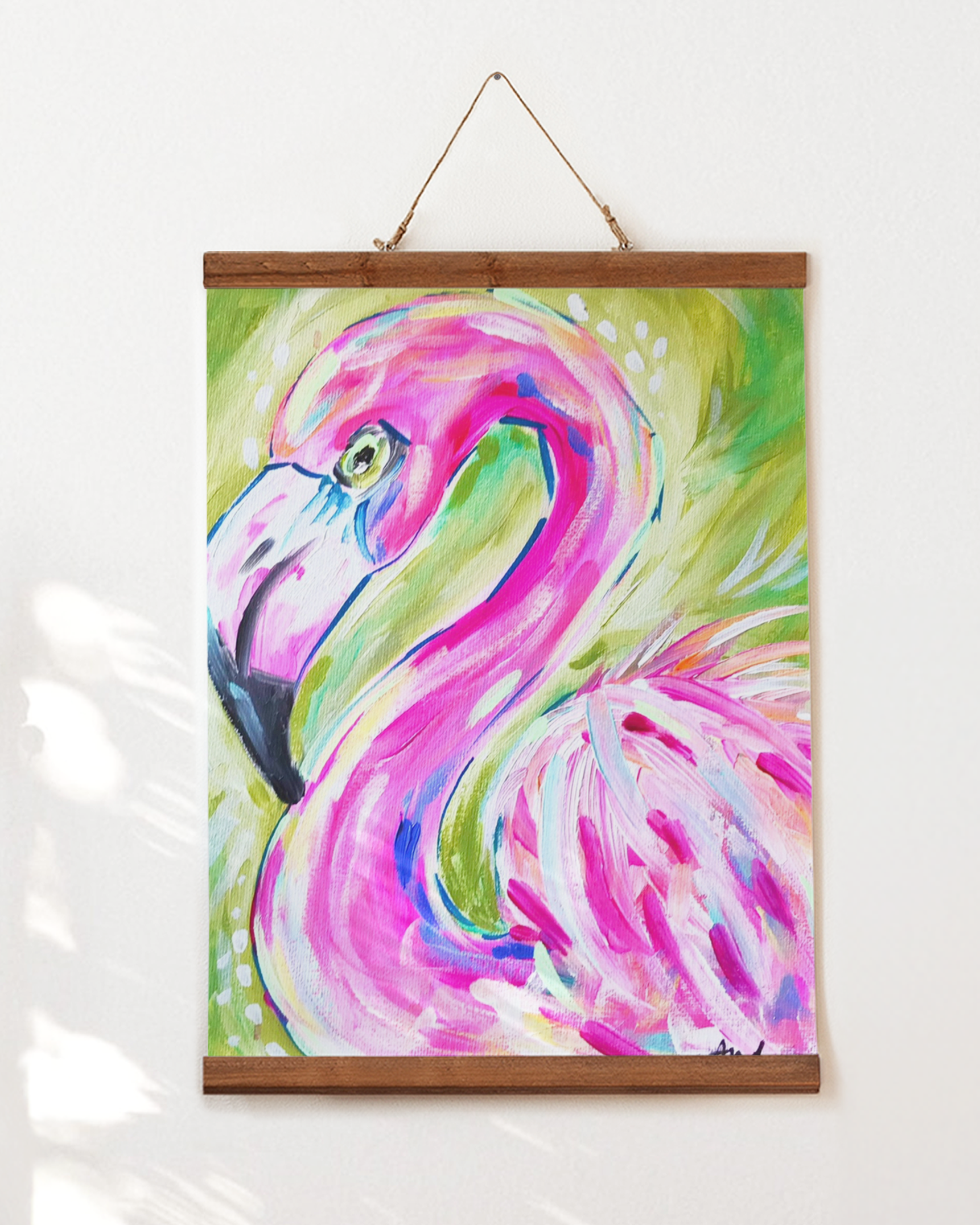 Flamingo Art Print on Paper or Canvas - Pink Decor, Beach Nautical Coastal Wall Art Poster