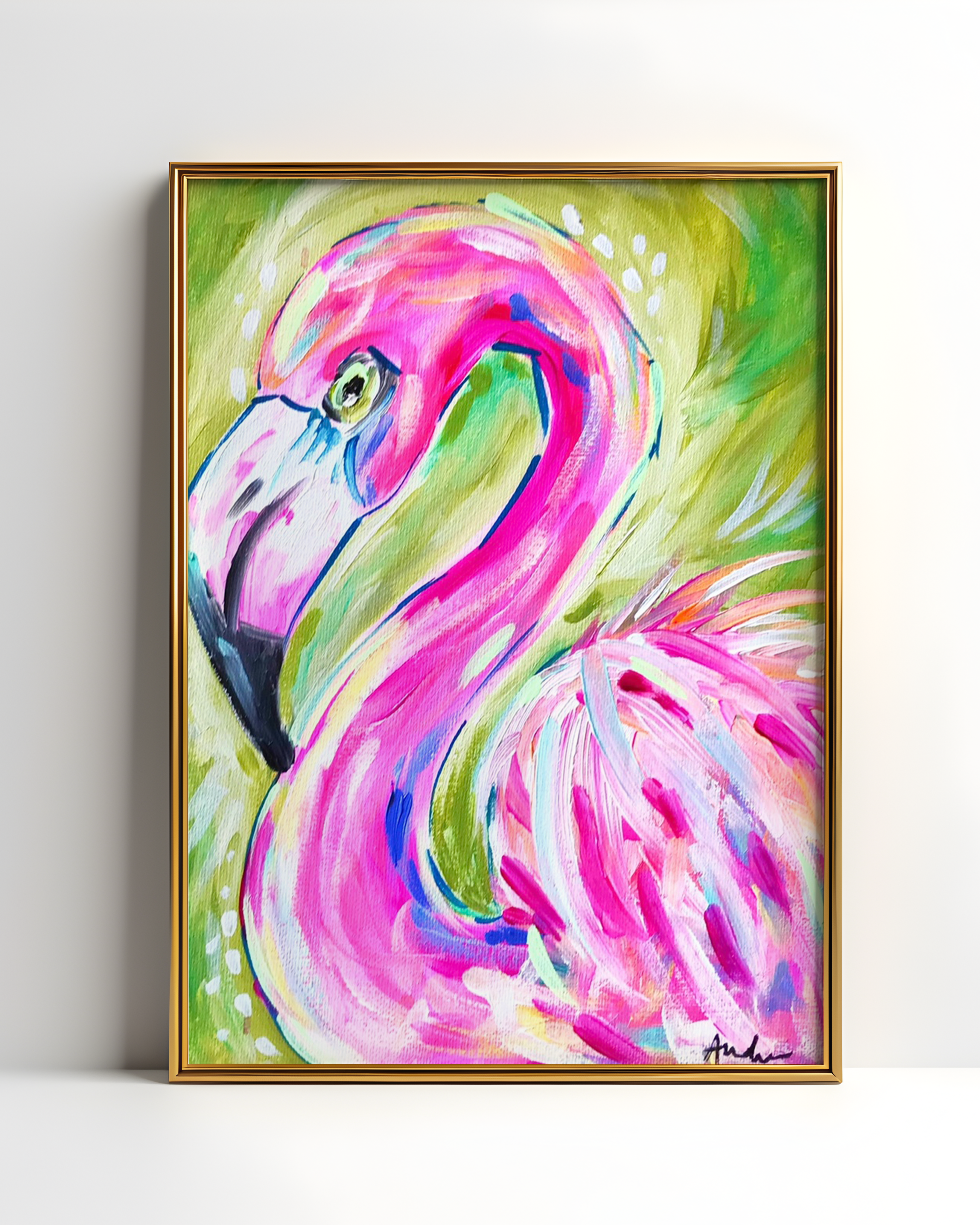 Flamingo Art Print on Paper or Canvas - Pink Decor, Beach Nautical Coastal Wall Art Poster