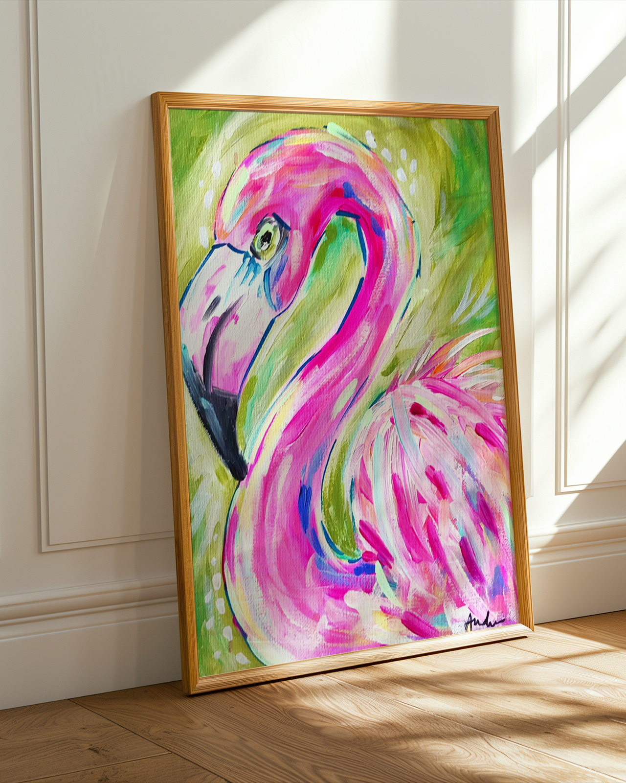 Flamingo Art Print on Paper or Canvas - Pink Decor, Beach Nautical Coastal Wall Art Poster