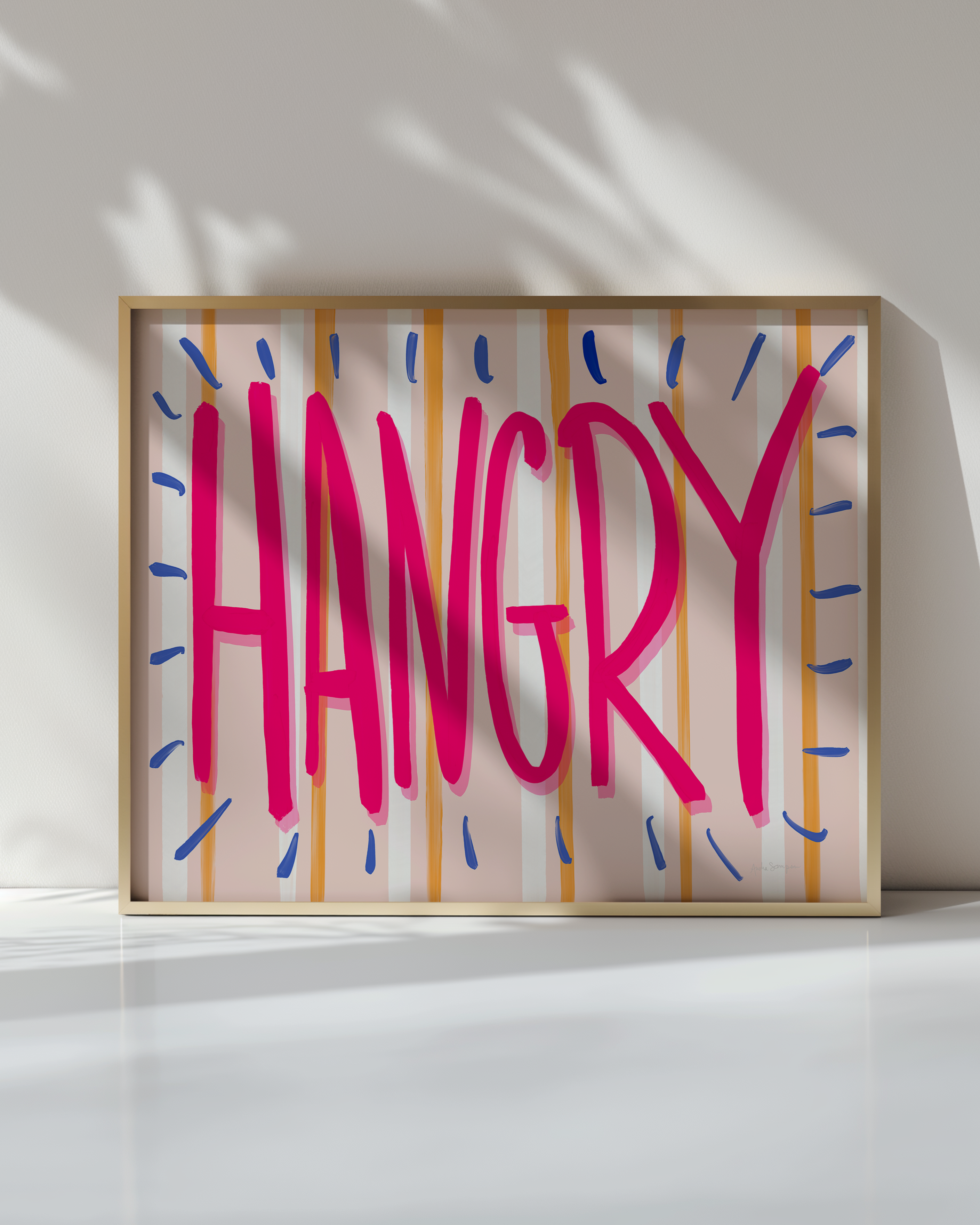 Hangry Wall Art, Typography, Dopamine Decor, Colorful Kitchen Poster, Retro Food Art Prints