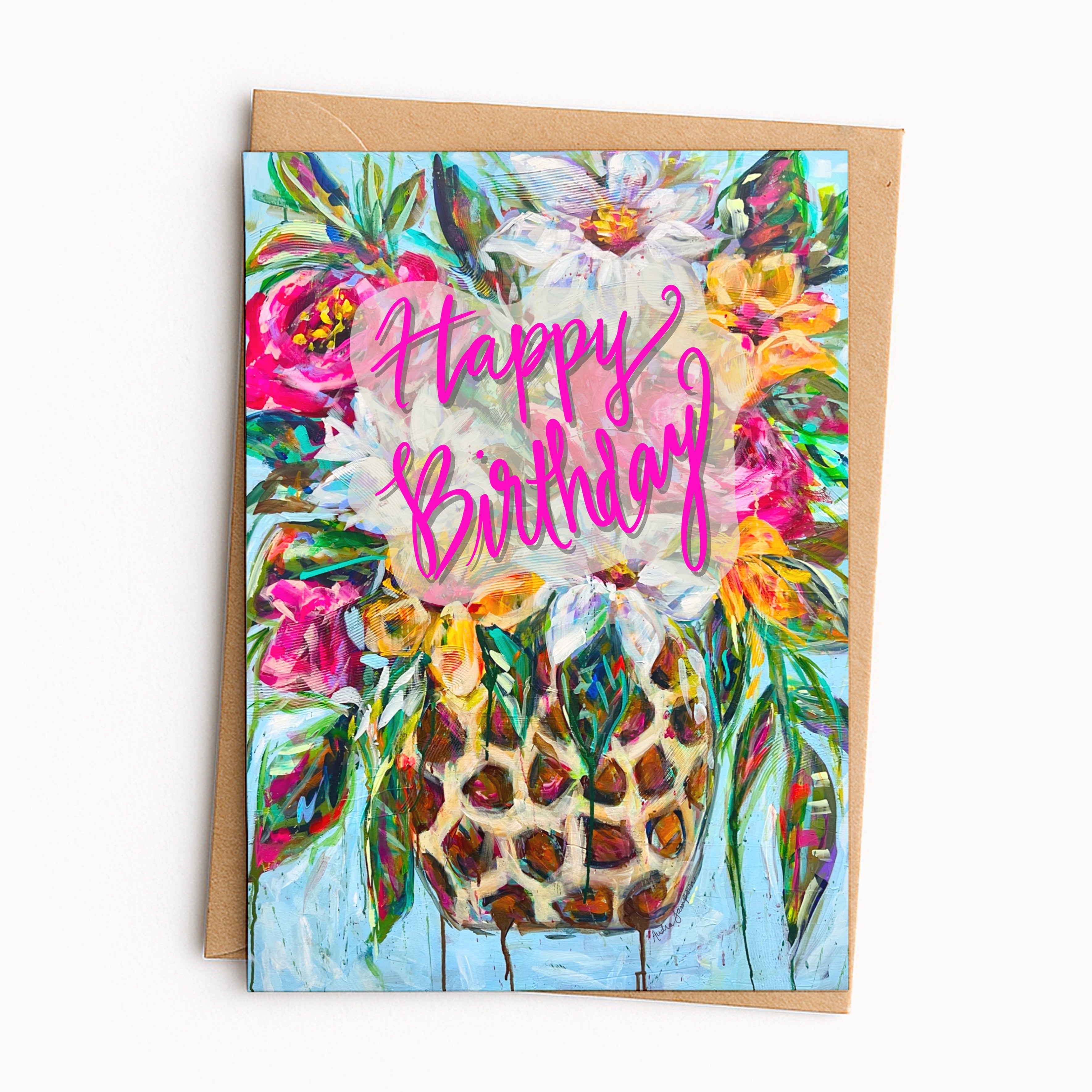 Happy Birthday Leopard Vase Greeting Card