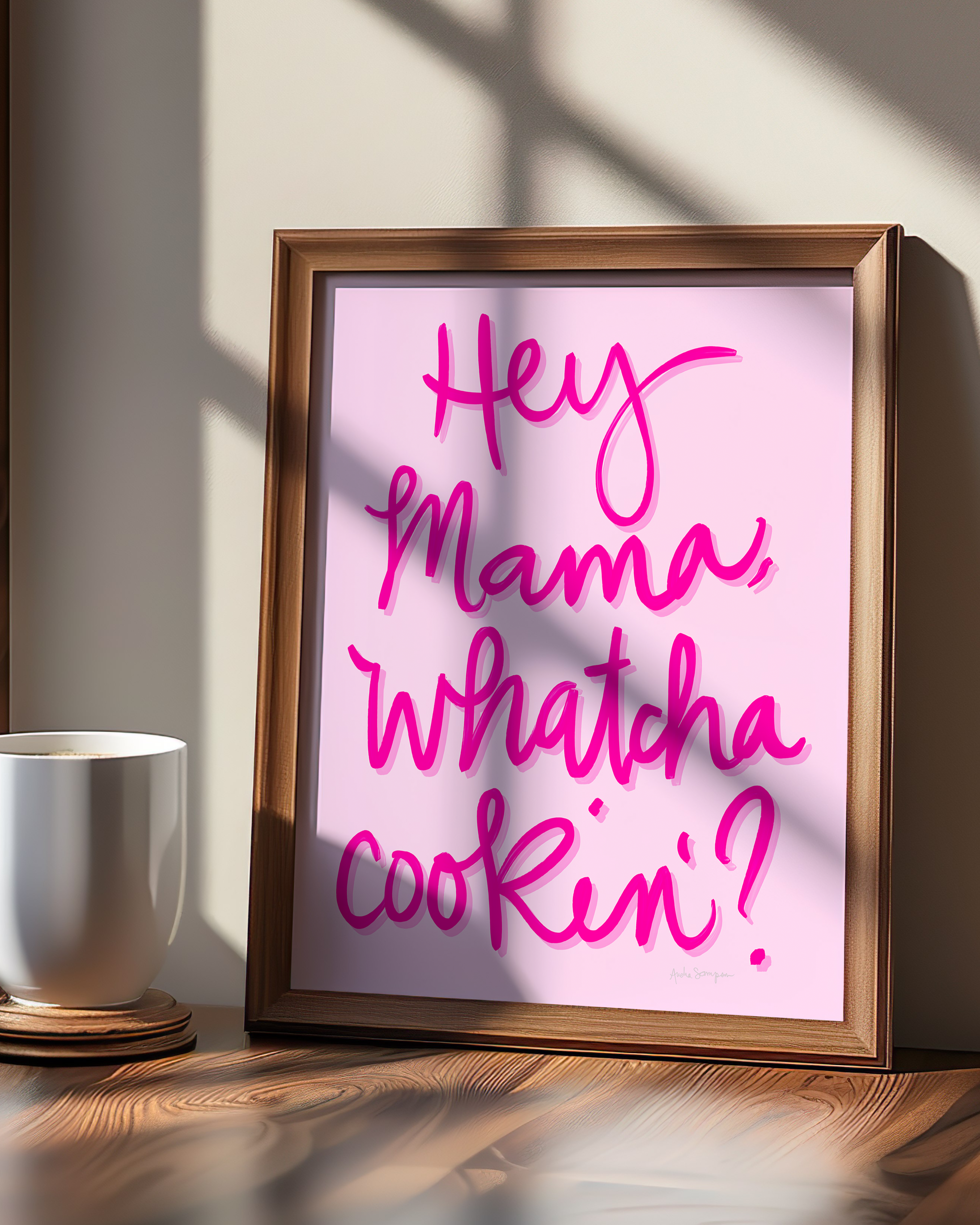 Hey, Mama... Whatcha Cookin Wall Art, Typography, Dopamine Decor, Colorful Kitchen Poster, Retro Food Art Prints