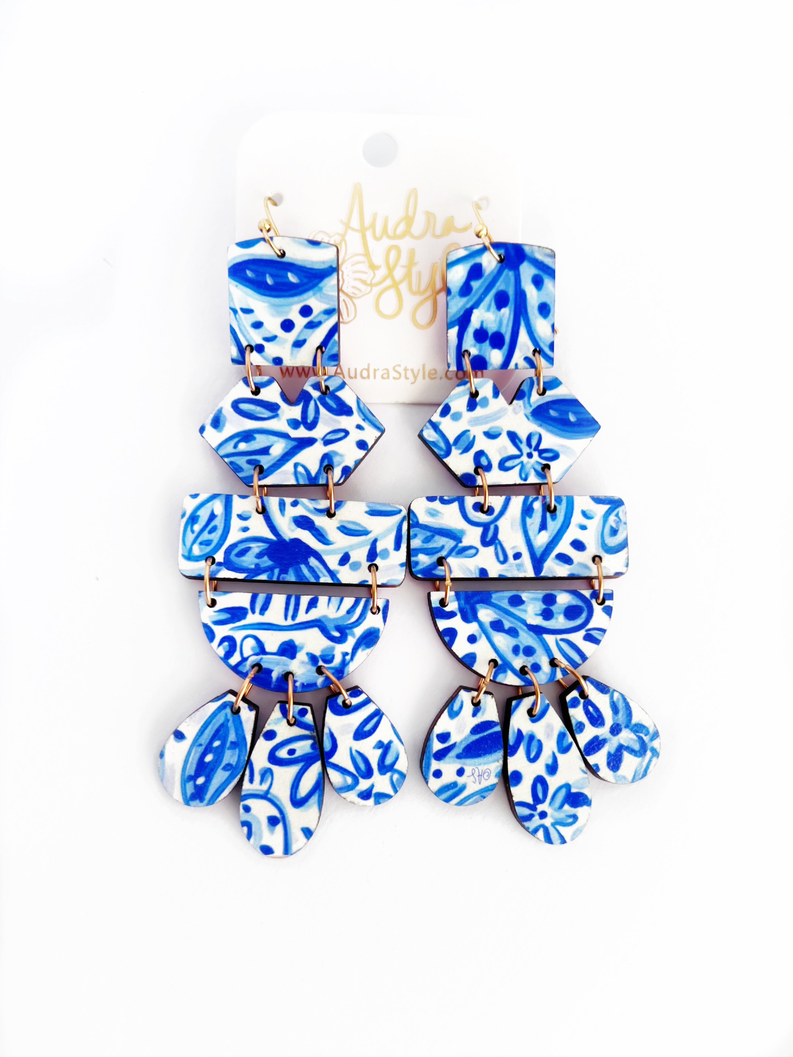 Belle - Blue & White-Dangle Earring