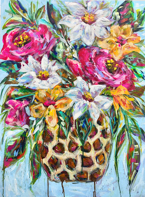 Roses and Daisies in Leopard Vase 30
